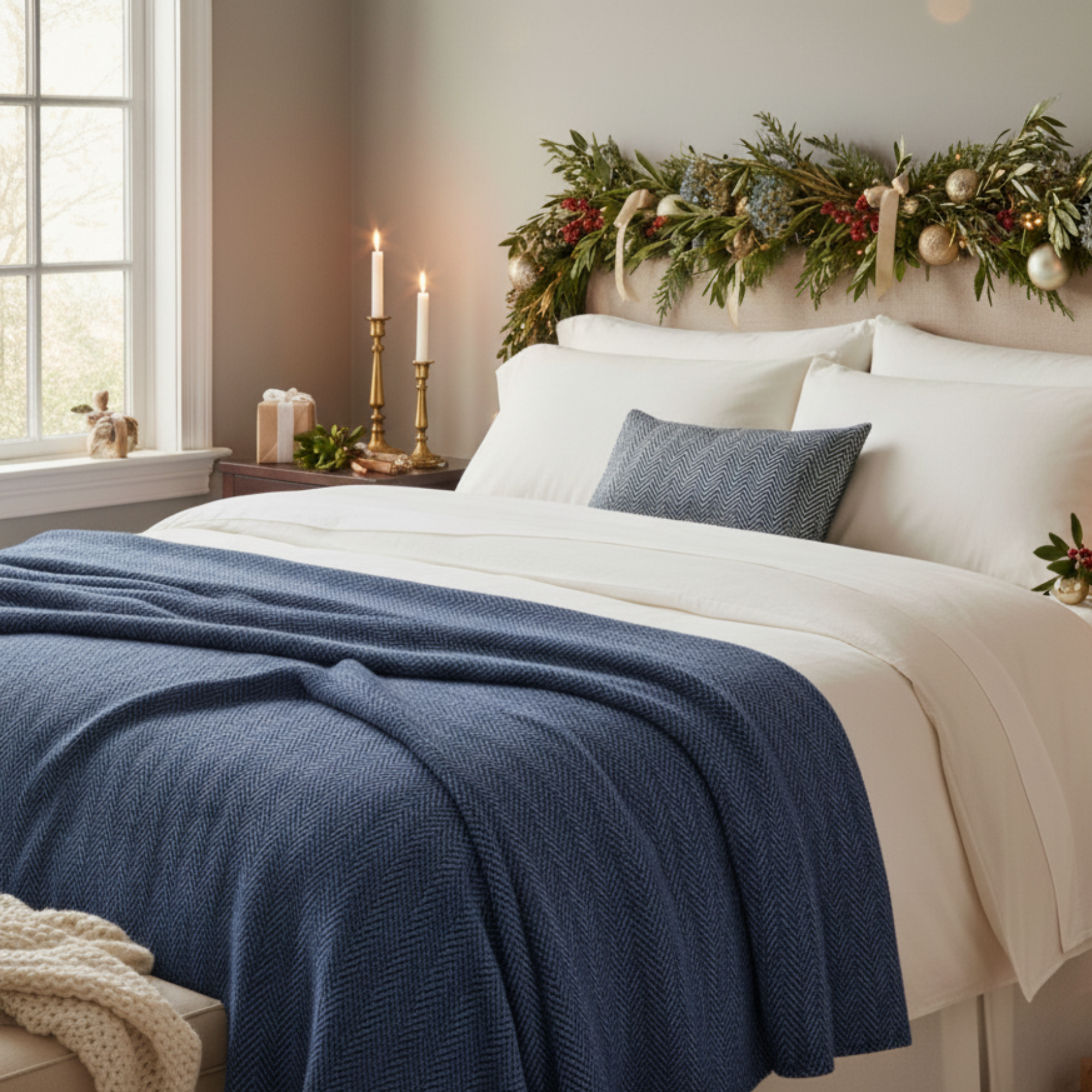 Cotton Herringbone Blanket: Ensign Blue