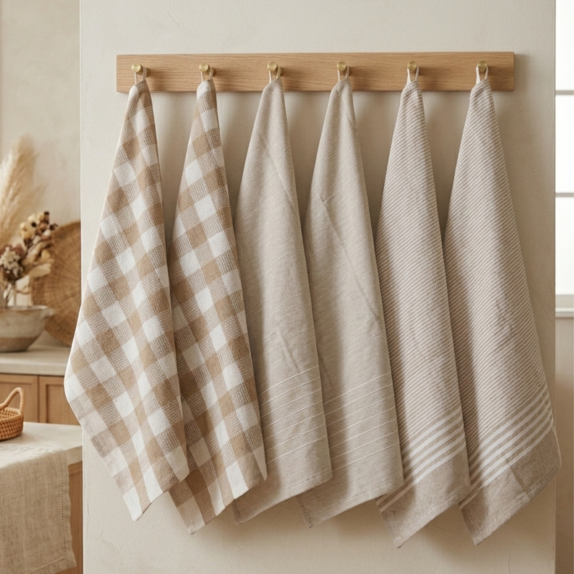 6-Piece Oversized Kitchen Towels: Beige