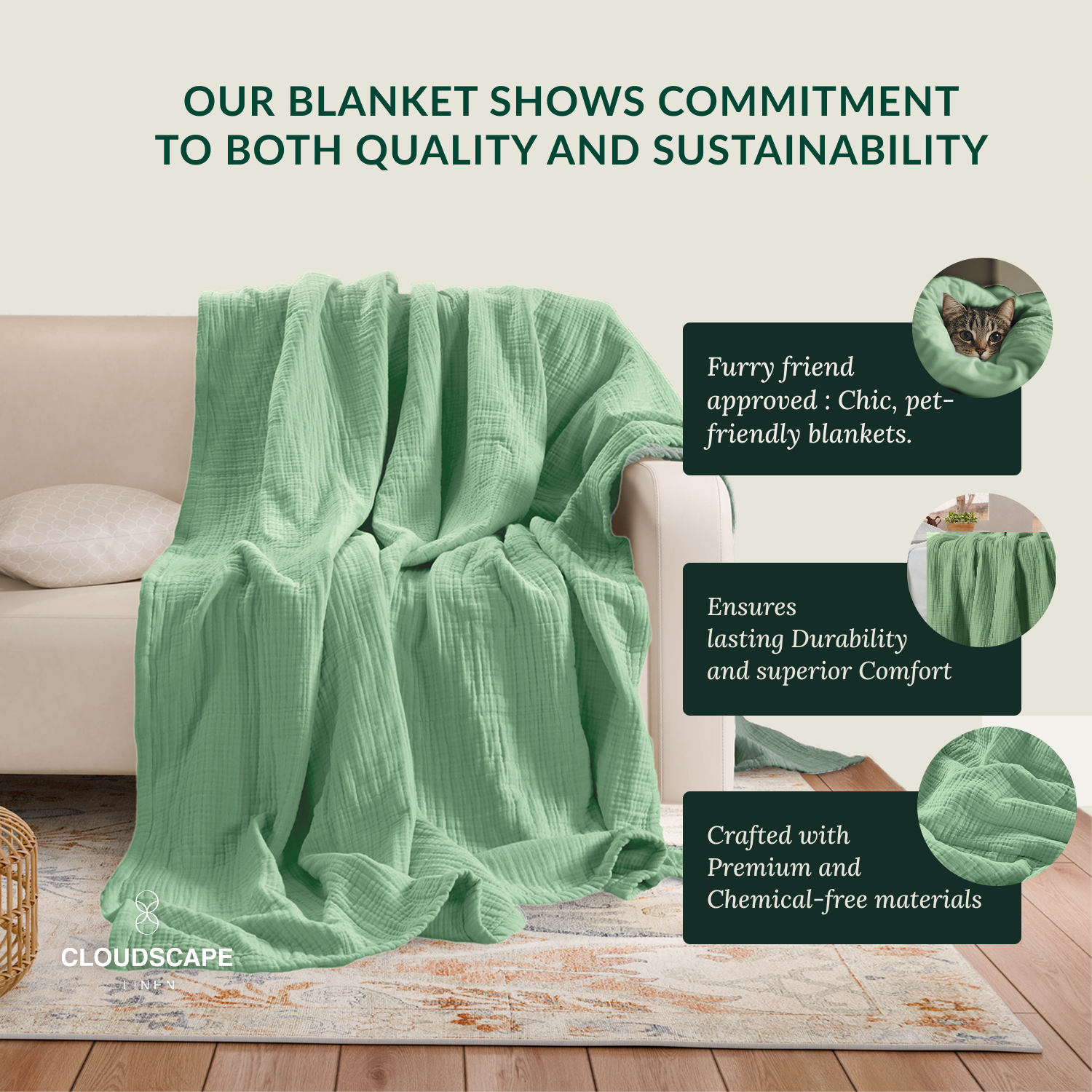 8 Layer Cotton Muslin Blanket - Olive Green
