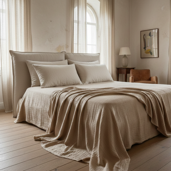 4 Layer Cotton Muslin Blanket: Fog – Cloudscape Linen