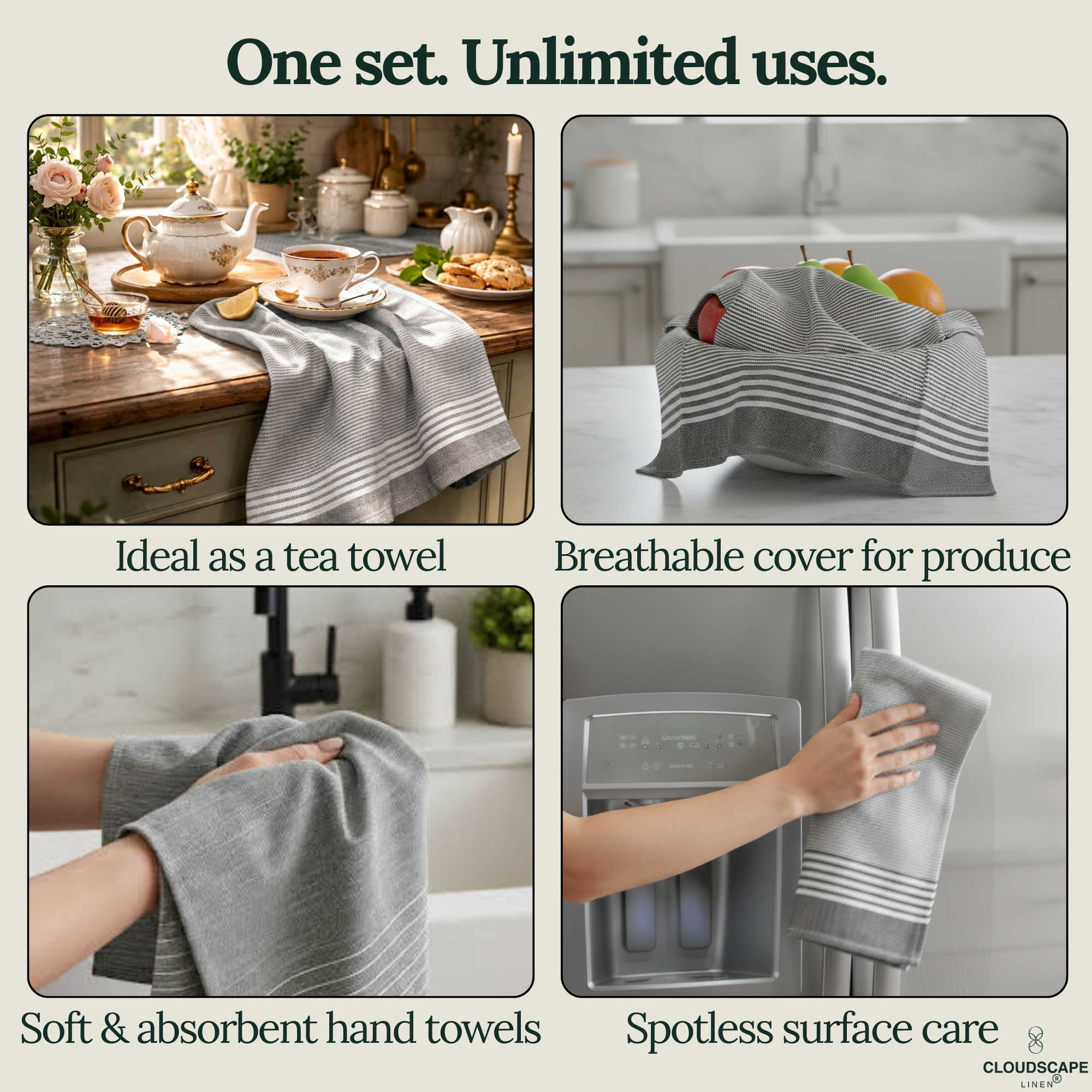 6-Piece Oversized Kitchen Towels: Grey