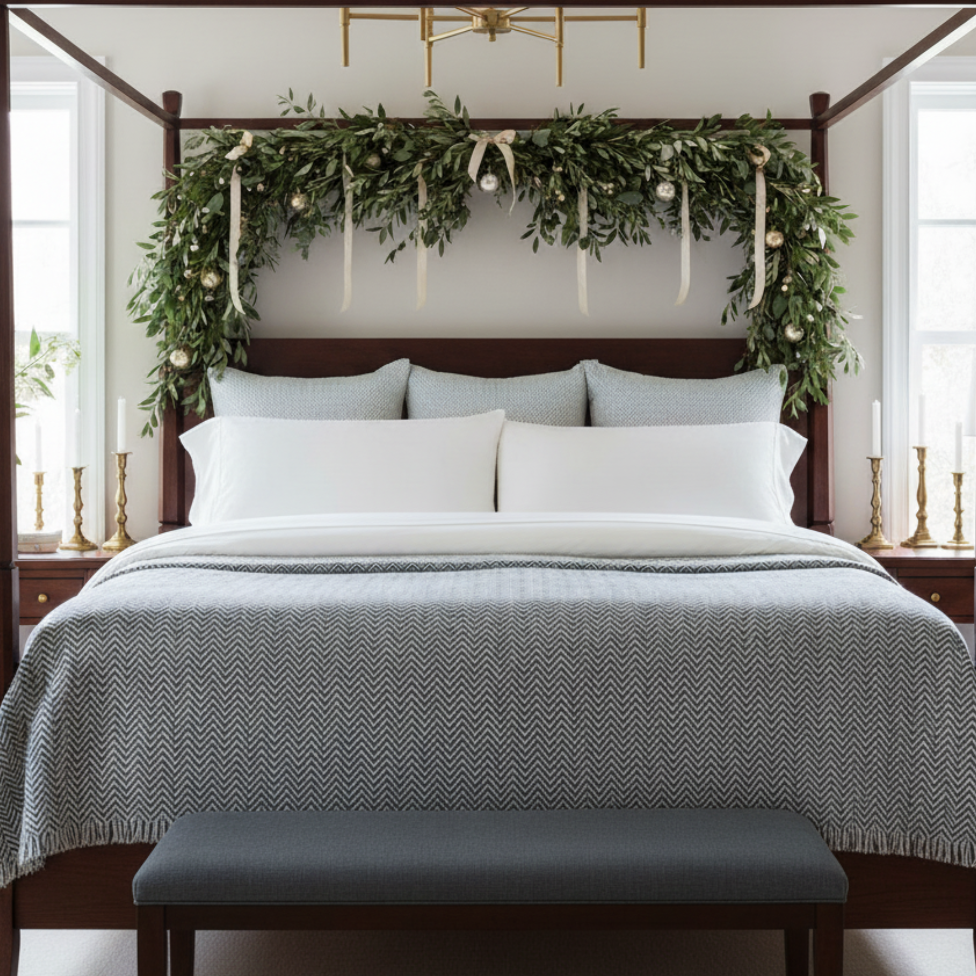 Cotton Herringbone Blanket: Light Grey