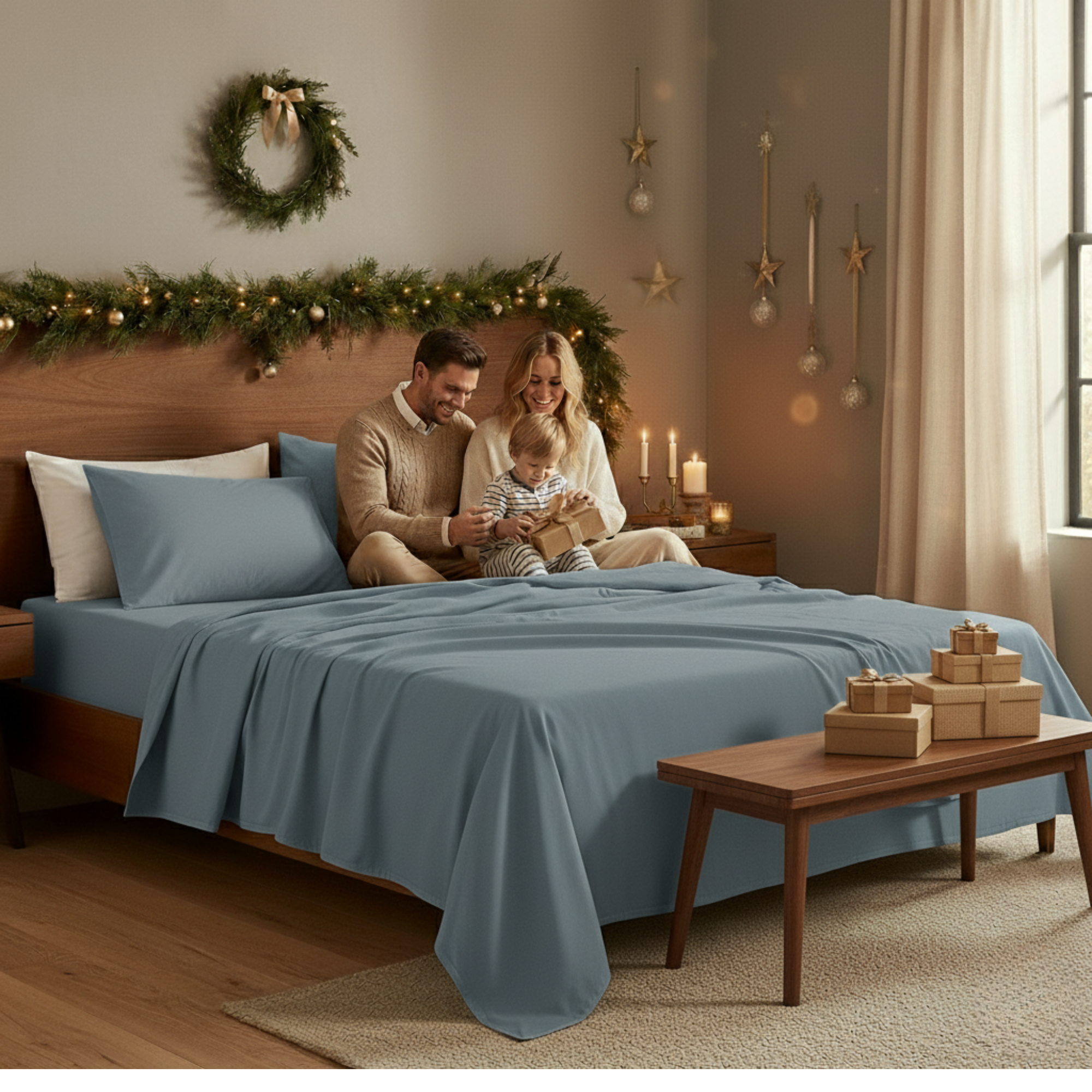 1000 Thread Count Egyptian Cotton : French Blue Bedsheet Set