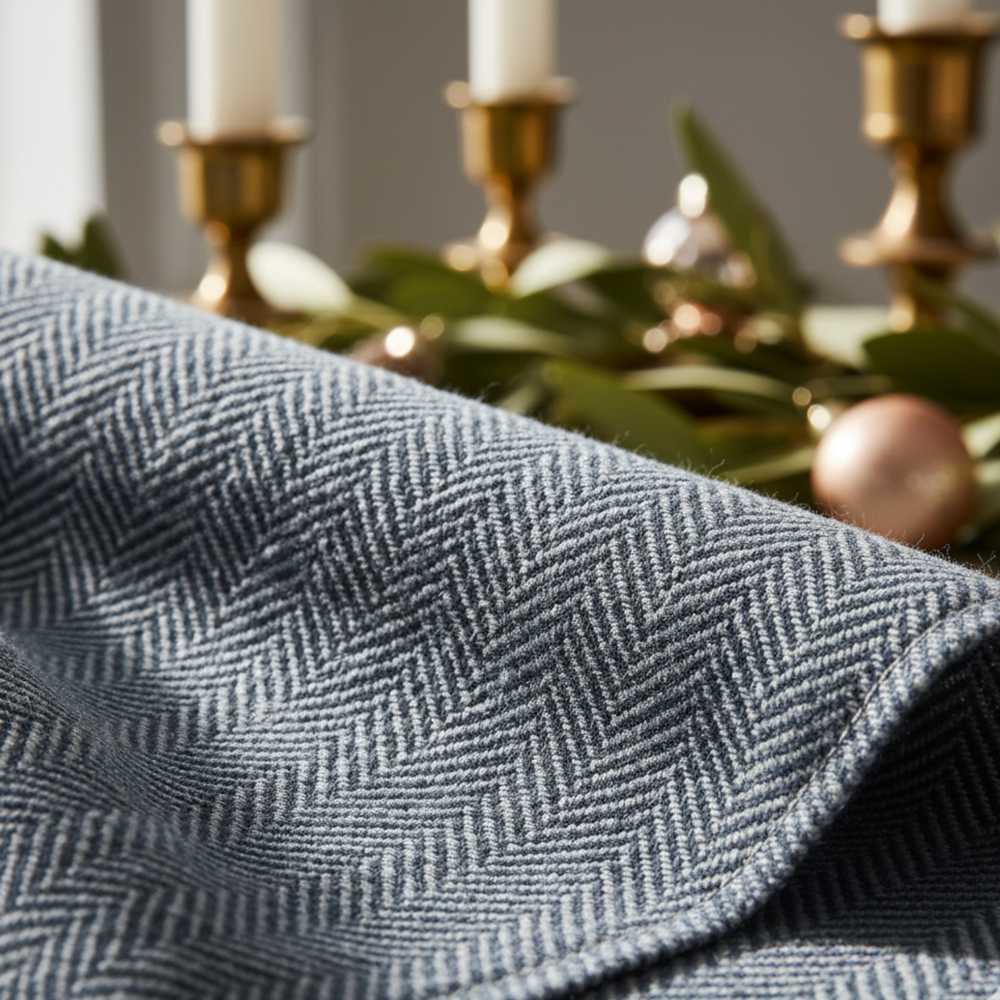 Cotton Herringbone Blanket: Light Grey