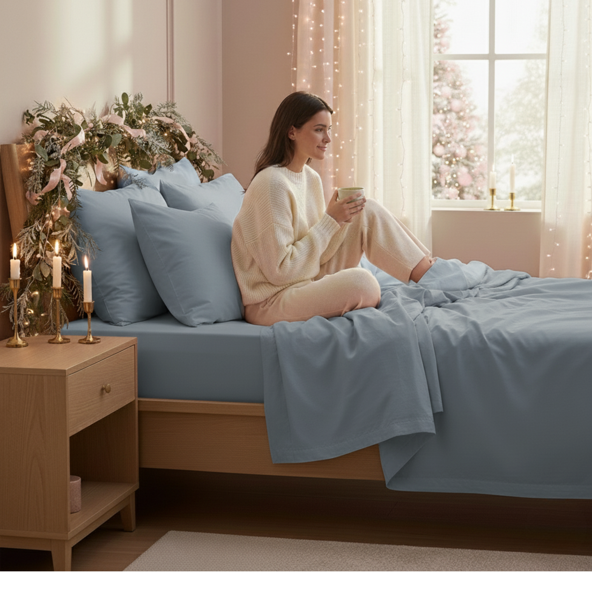 1000 Thread Count Egyptian Cotton : French Blue Bedsheet Set