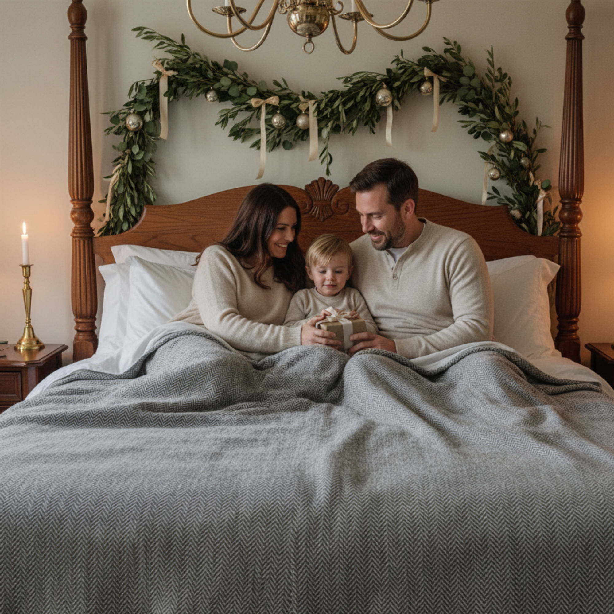 Cotton Herringbone Blanket: Light Grey