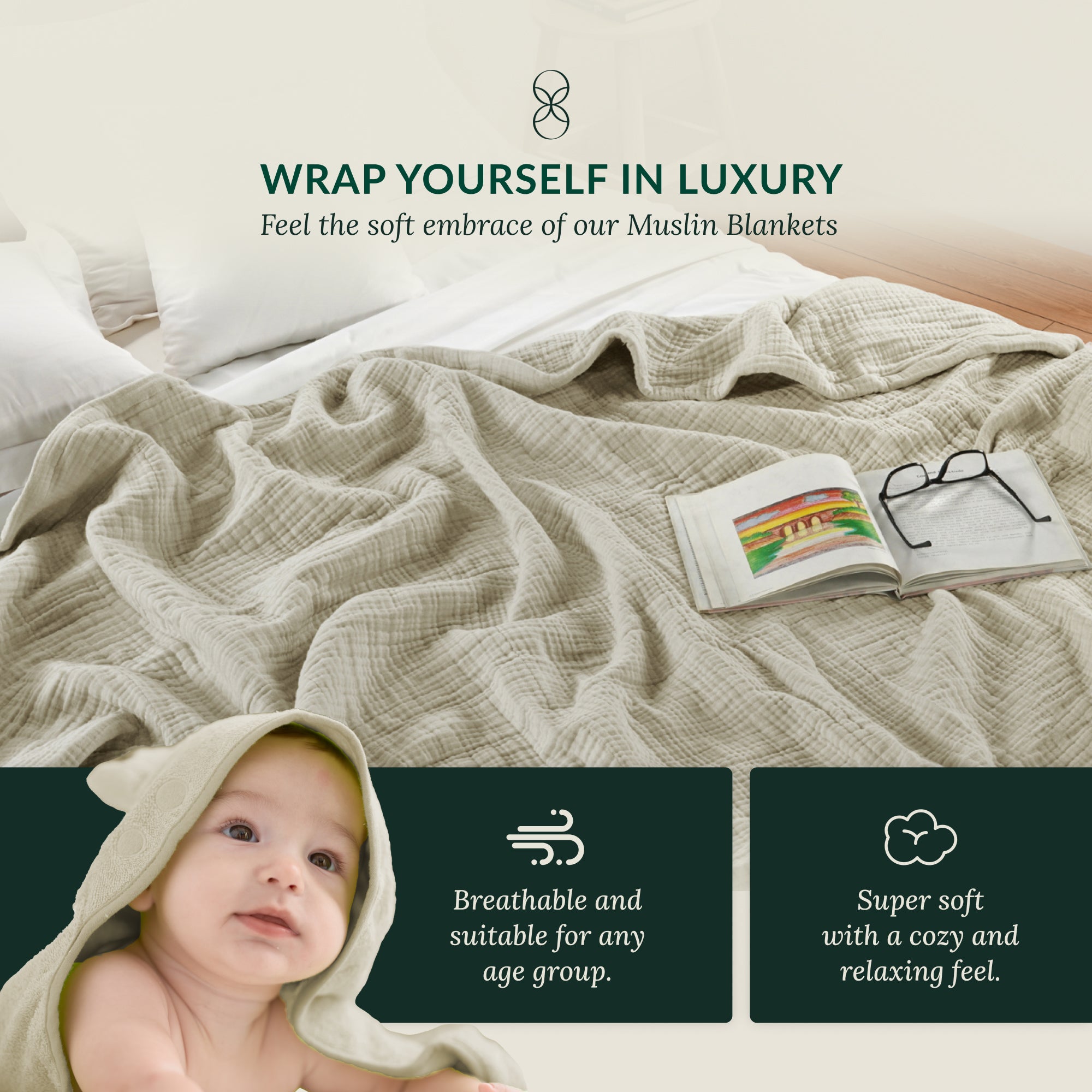 4 Layer Cotton Muslin Blanket - Fog