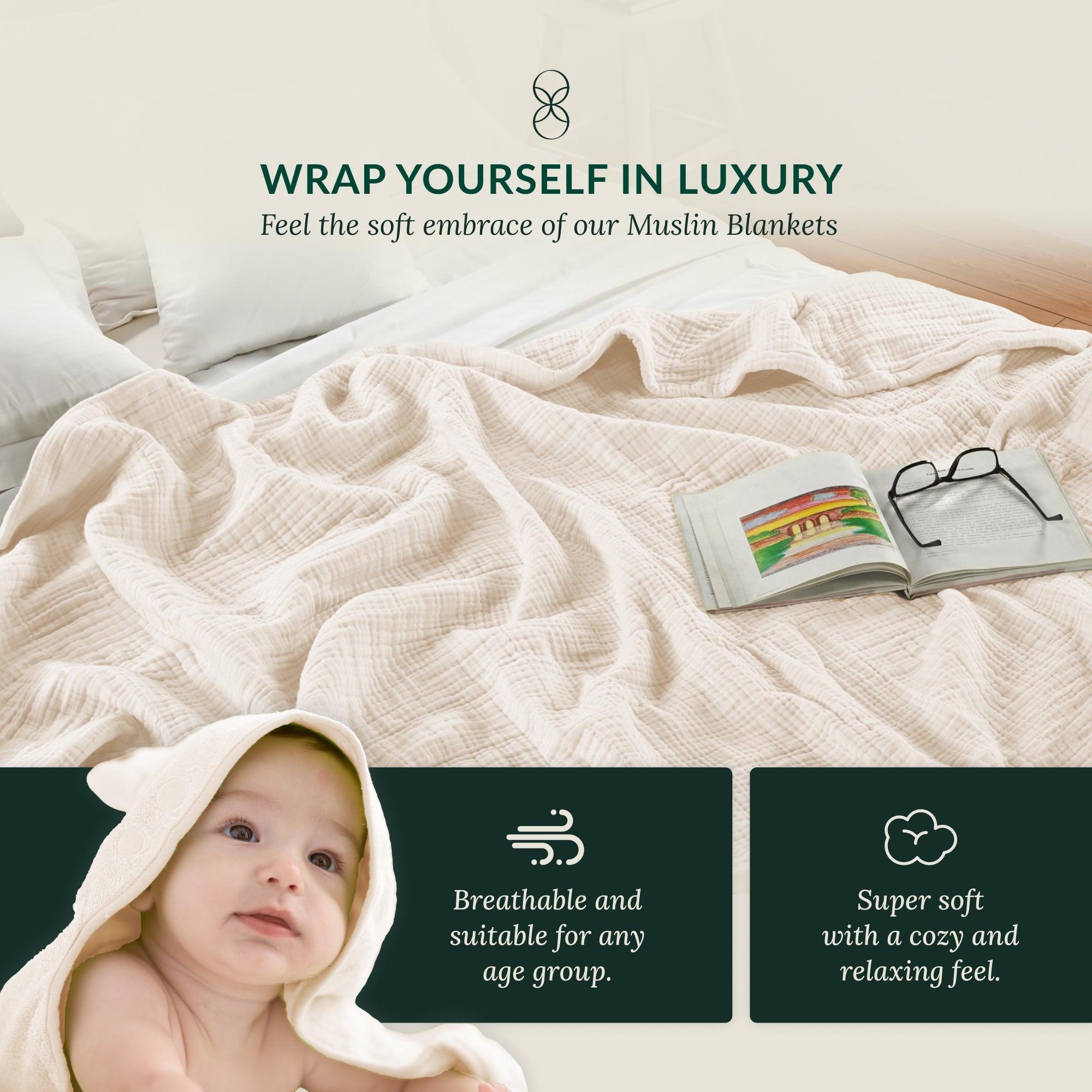 4 Layer Cotton Muslin Blanket - Ivory