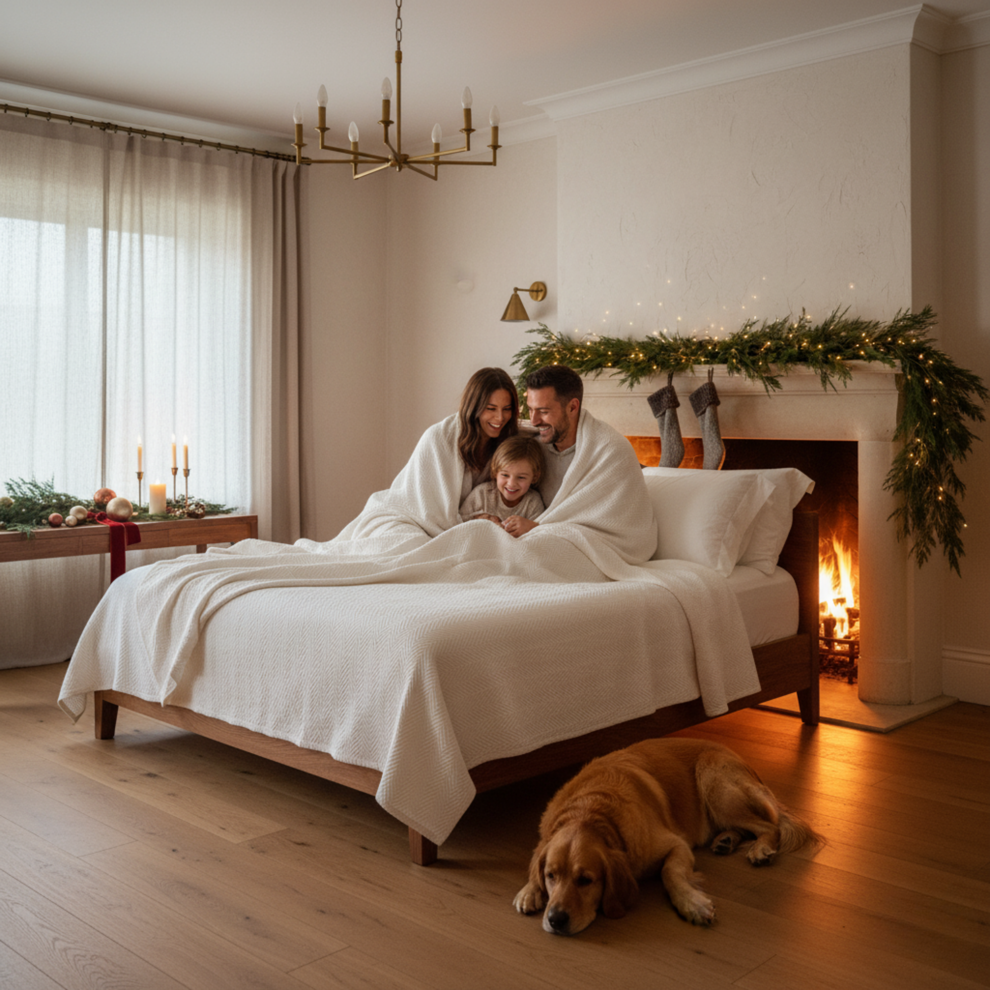 Cotton Herringbone Blanket: White