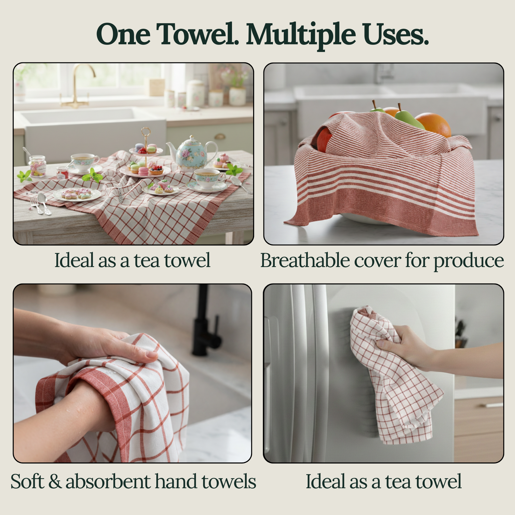 6-Piece Oversized Cotton Kitchen Towels - Rust