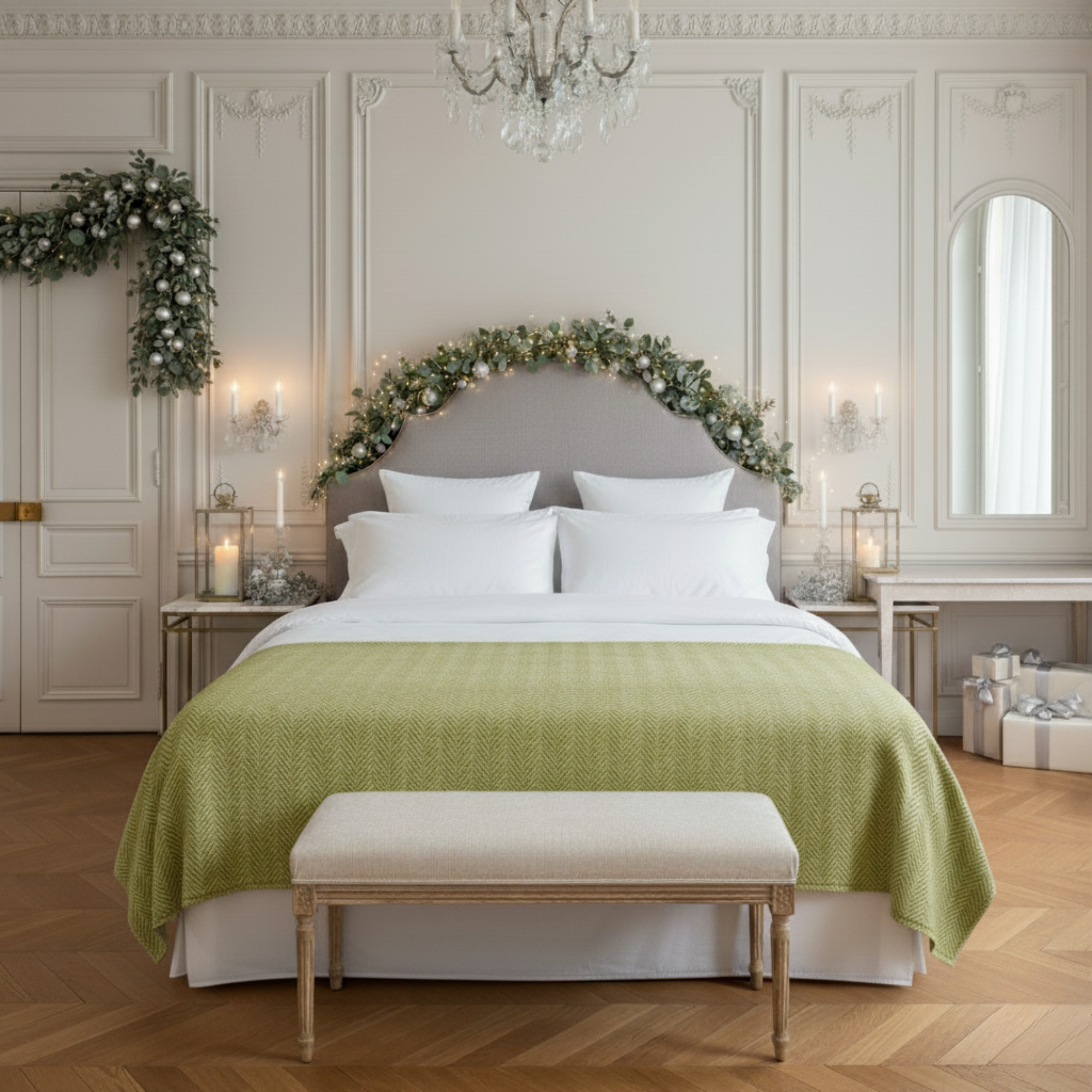 Cotton Herringbone Blanket: Sea Foam