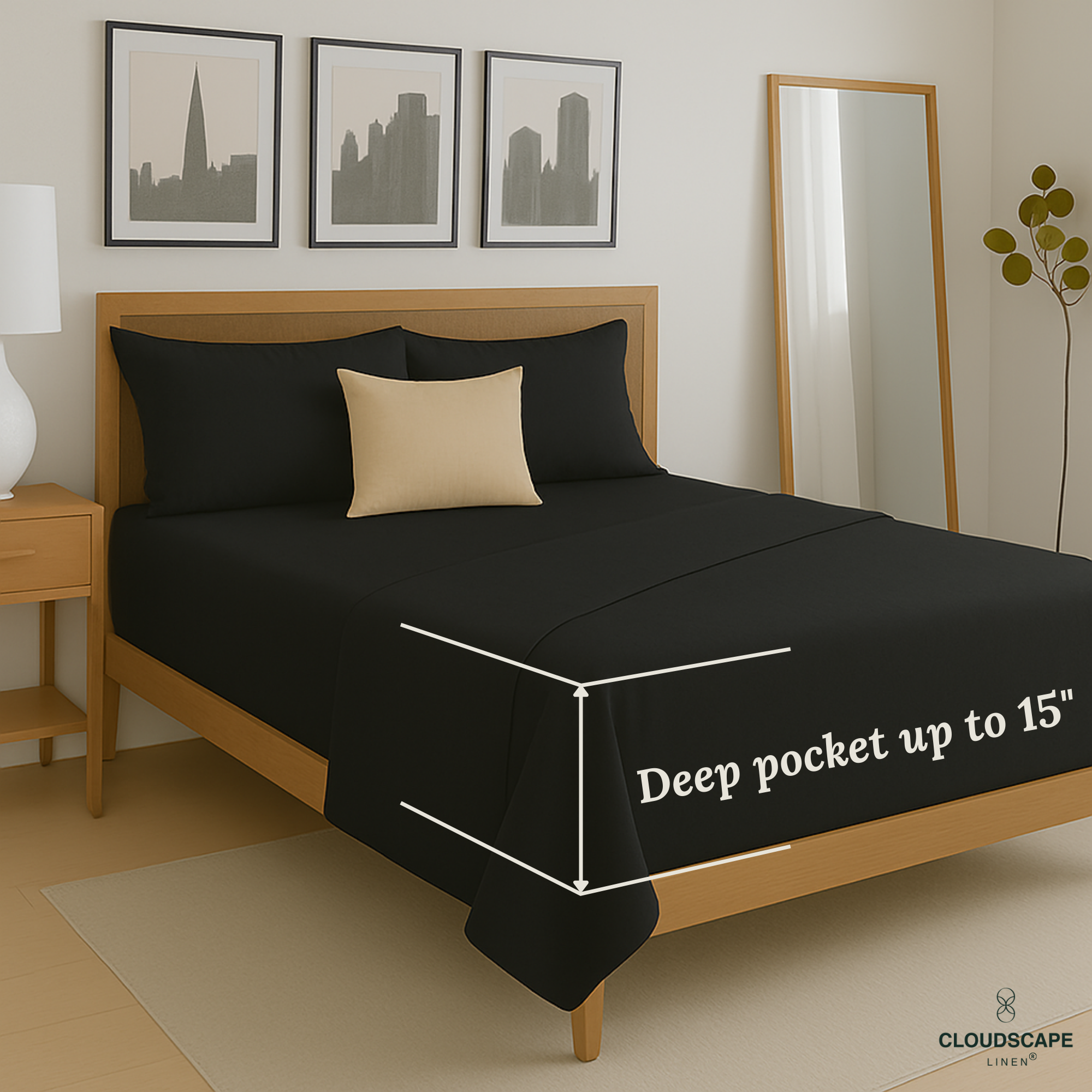 1000 Thread Count Egyptian Cotton : Black Bedsheet Set