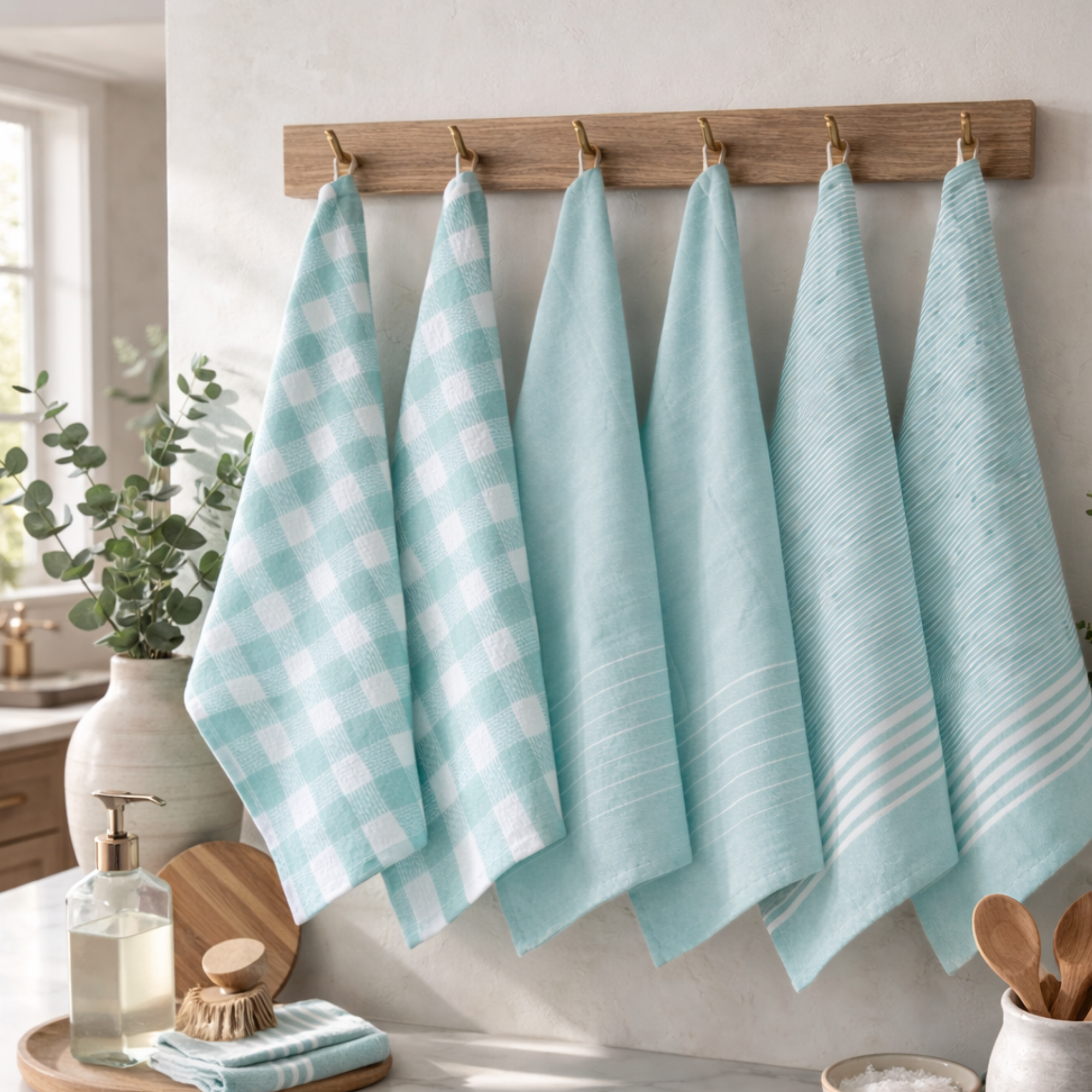 6-Piece Oversized Kitchen Towels: Aqua