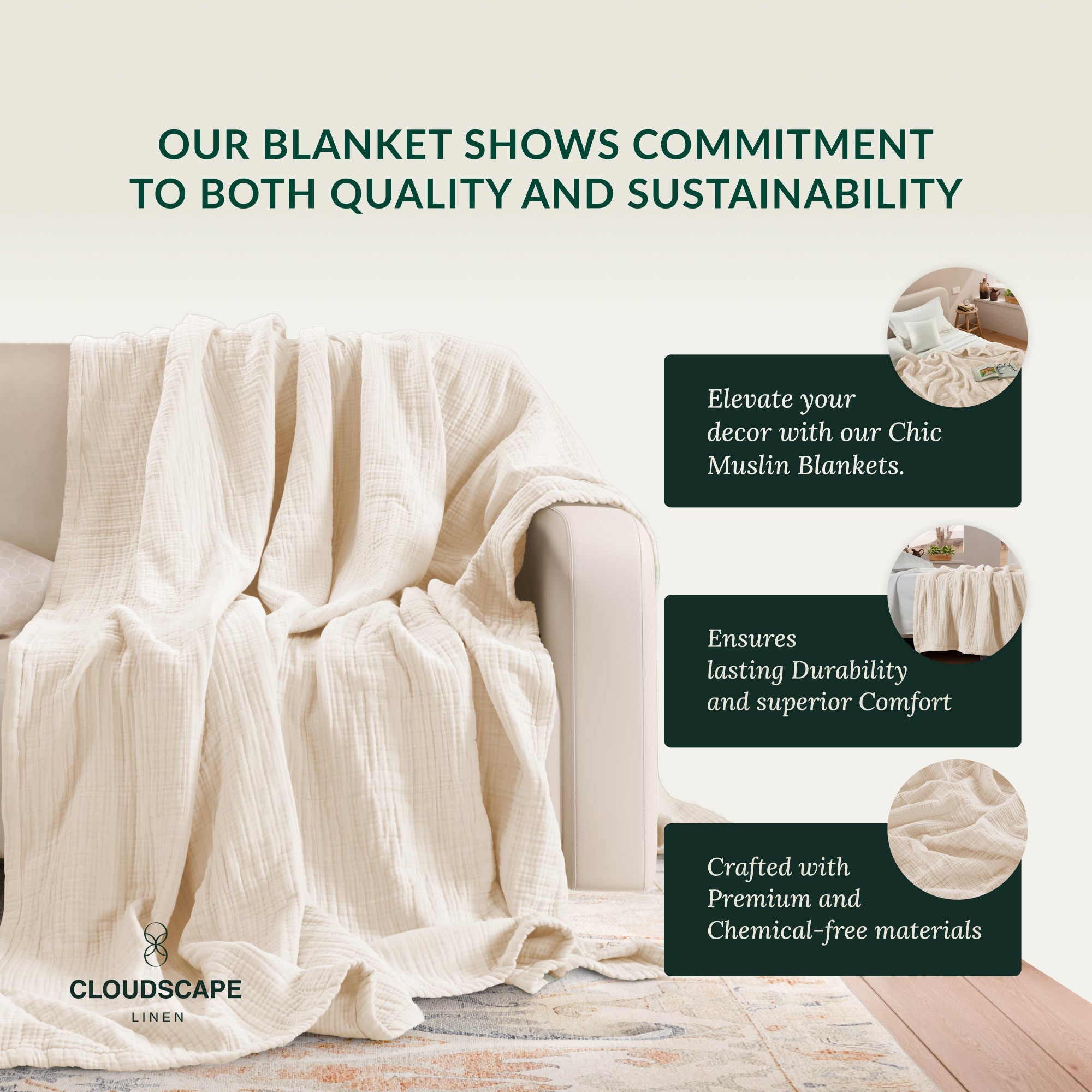 4 Layer Cotton Muslin Blanket - Ivory
