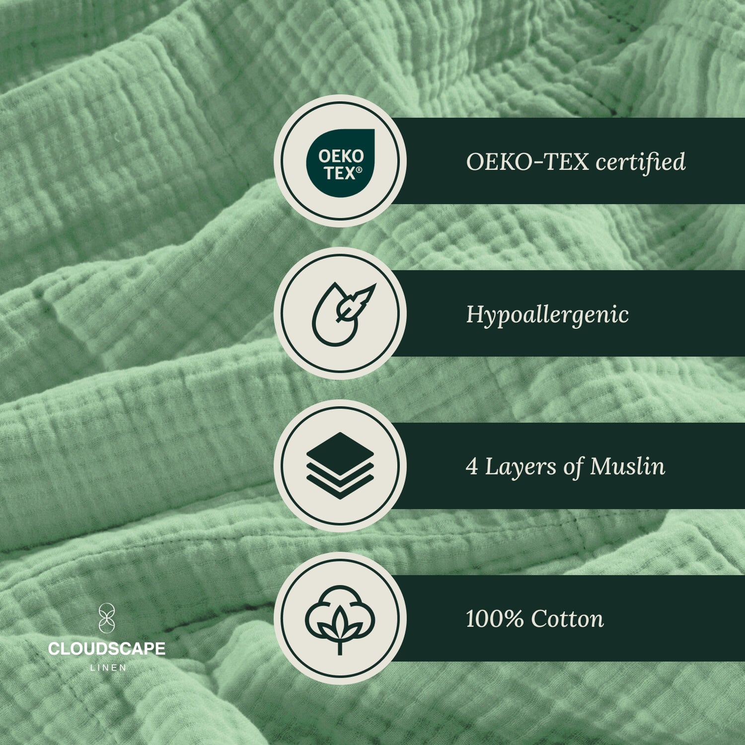 8 Layer Cotton Muslin Blanket - Olive Green