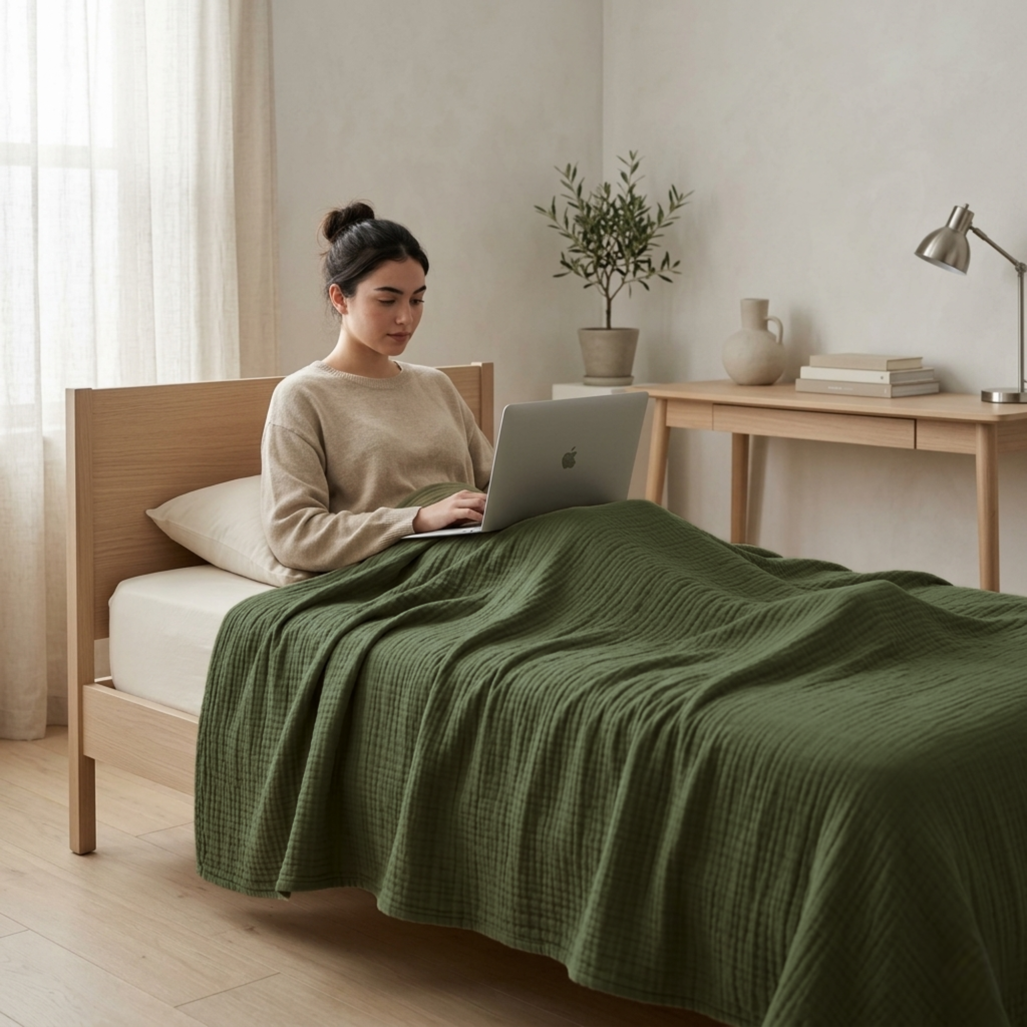 8 Layer Cotton Muslin Blanket - Olivine