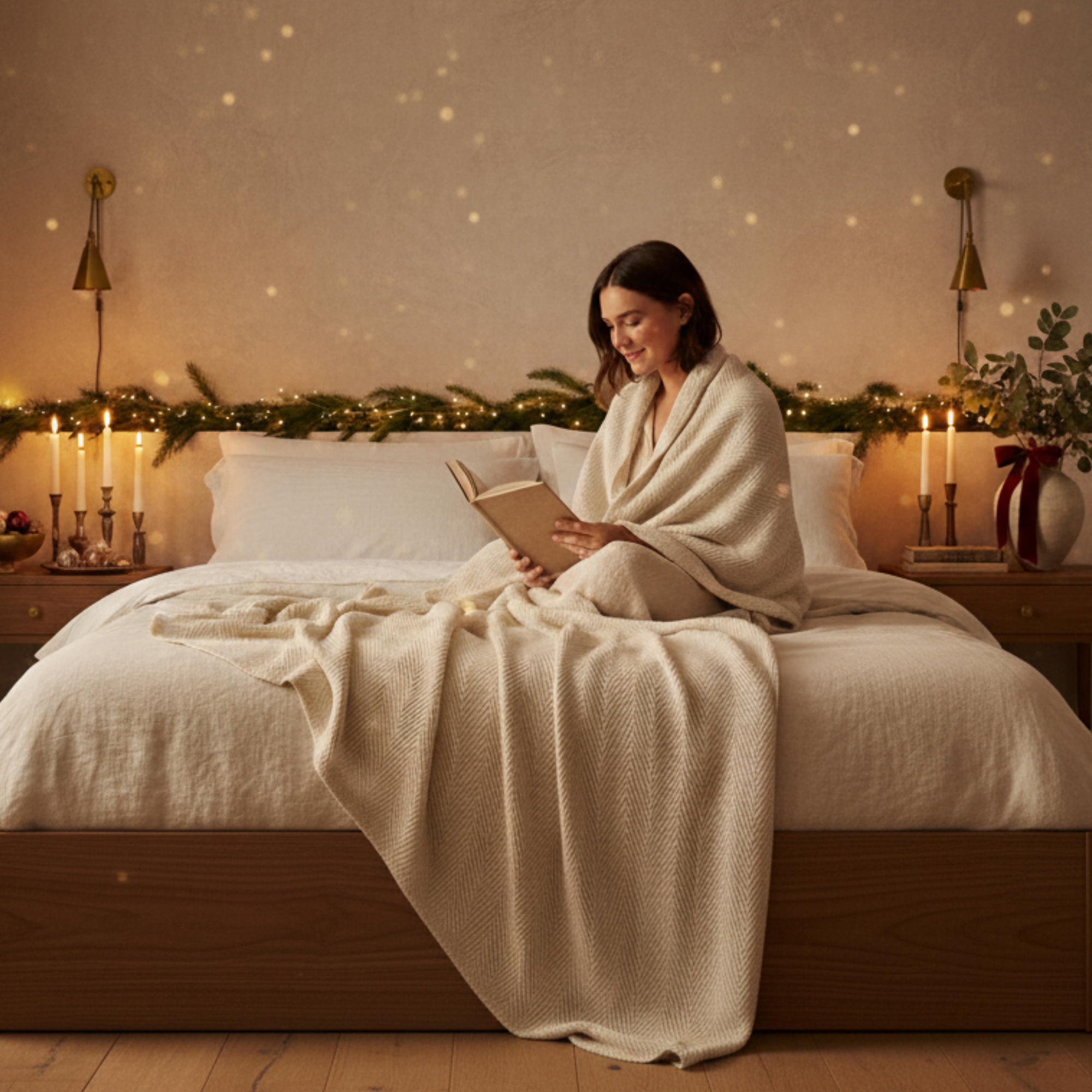 Cotton Herringbone Blanket: White