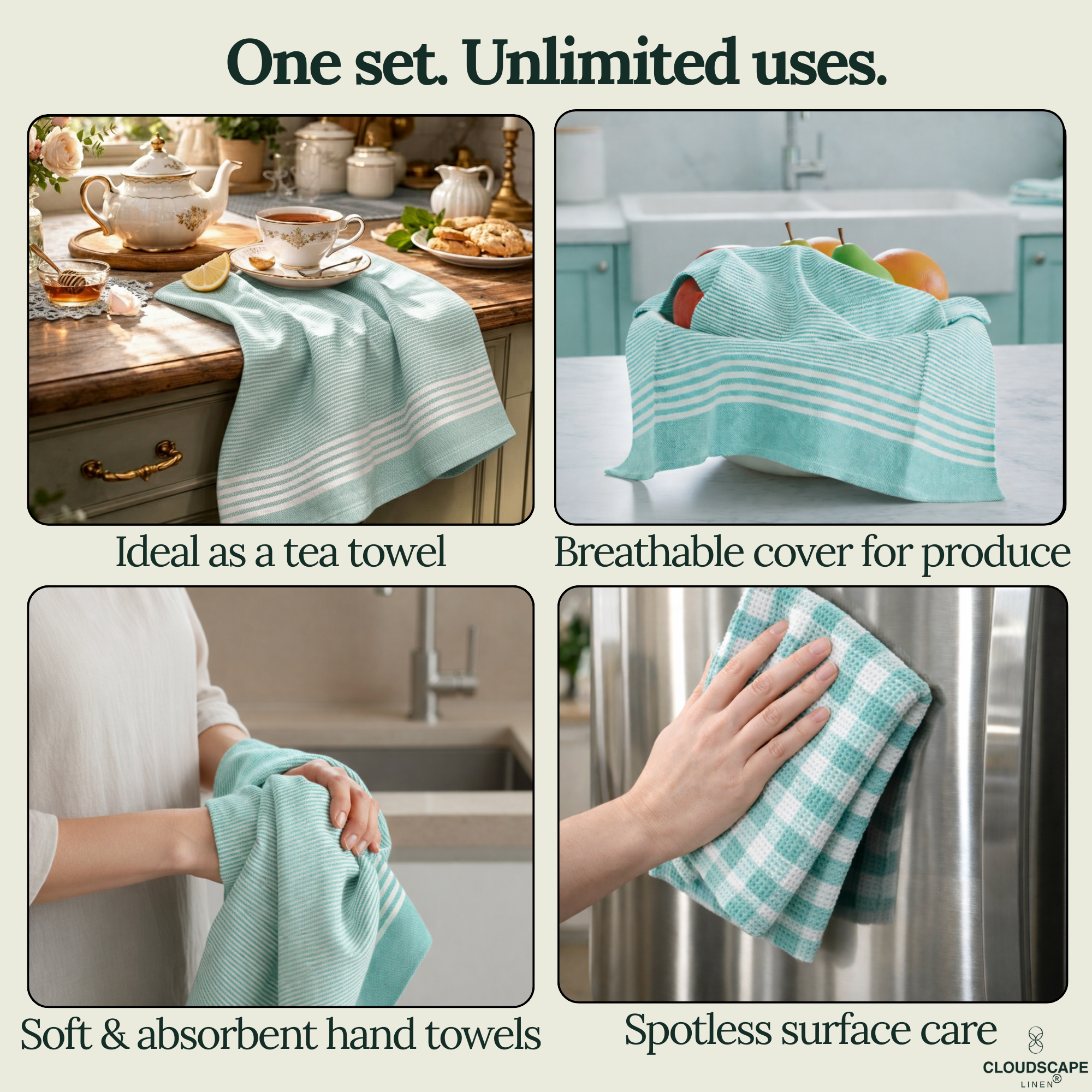 6-Piece Oversized Kitchen Towels: Aqua