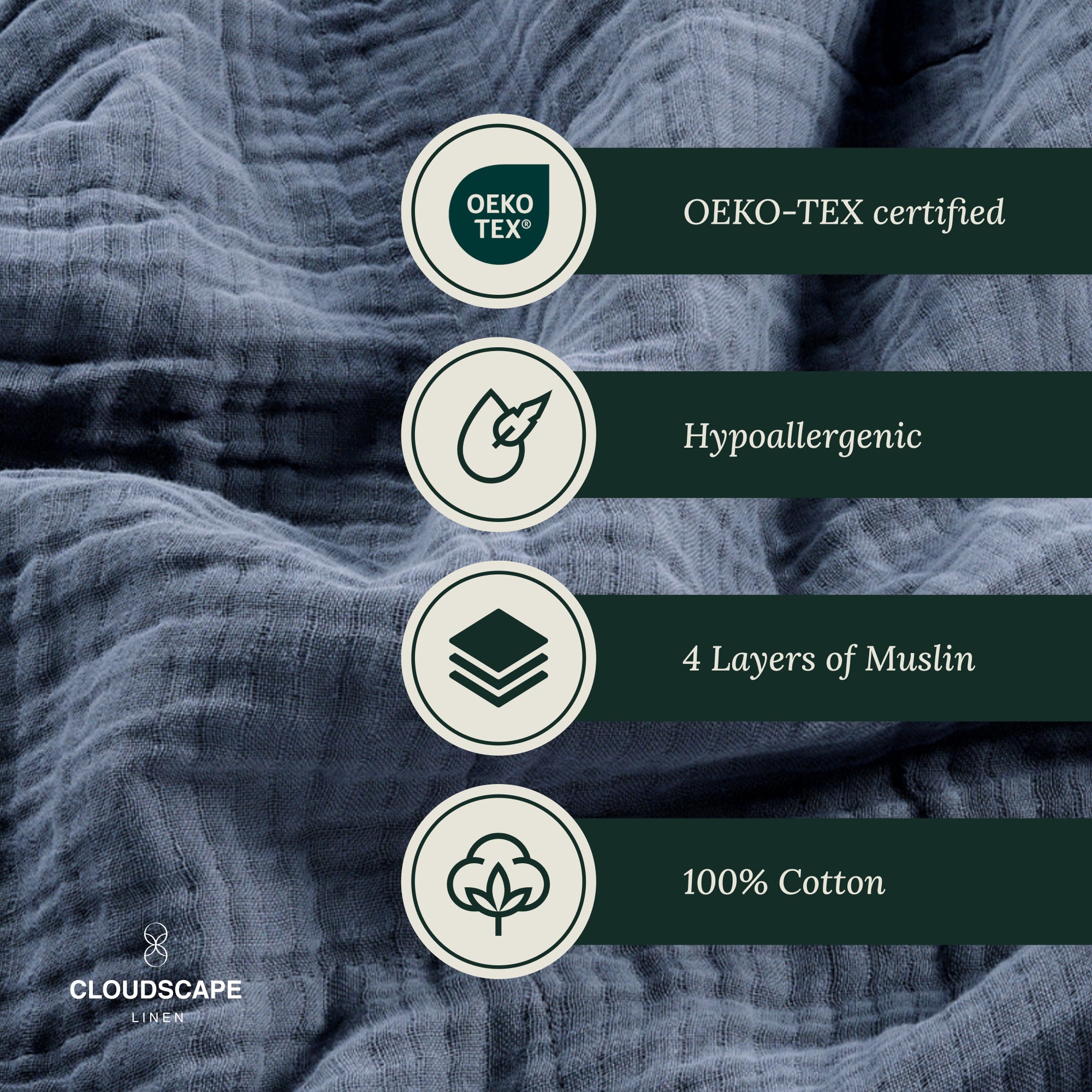 4 Layer Cotton Muslin Blanket - Ensign Blue