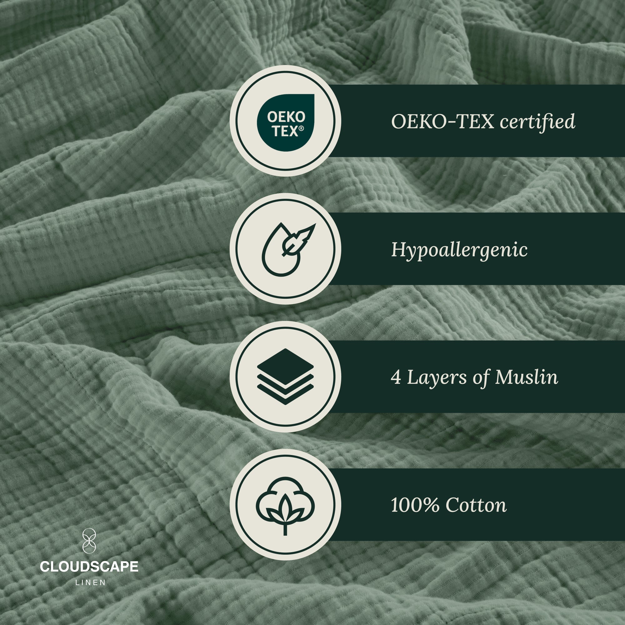 4 Layer Cotton Muslin Blanket - Olive Green