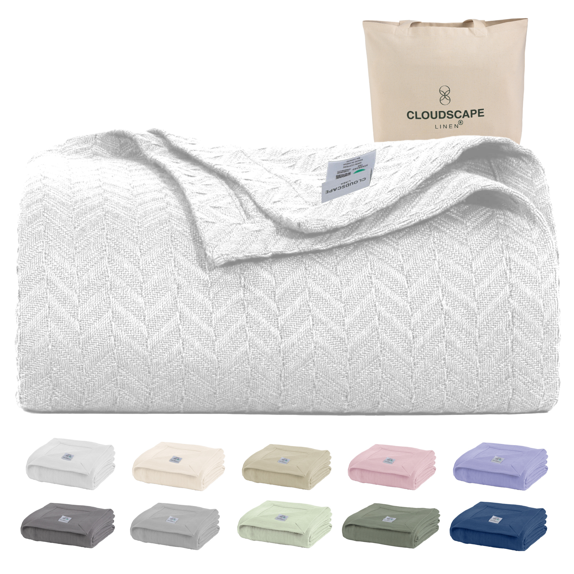 Cotton Herringbone Blanket: White