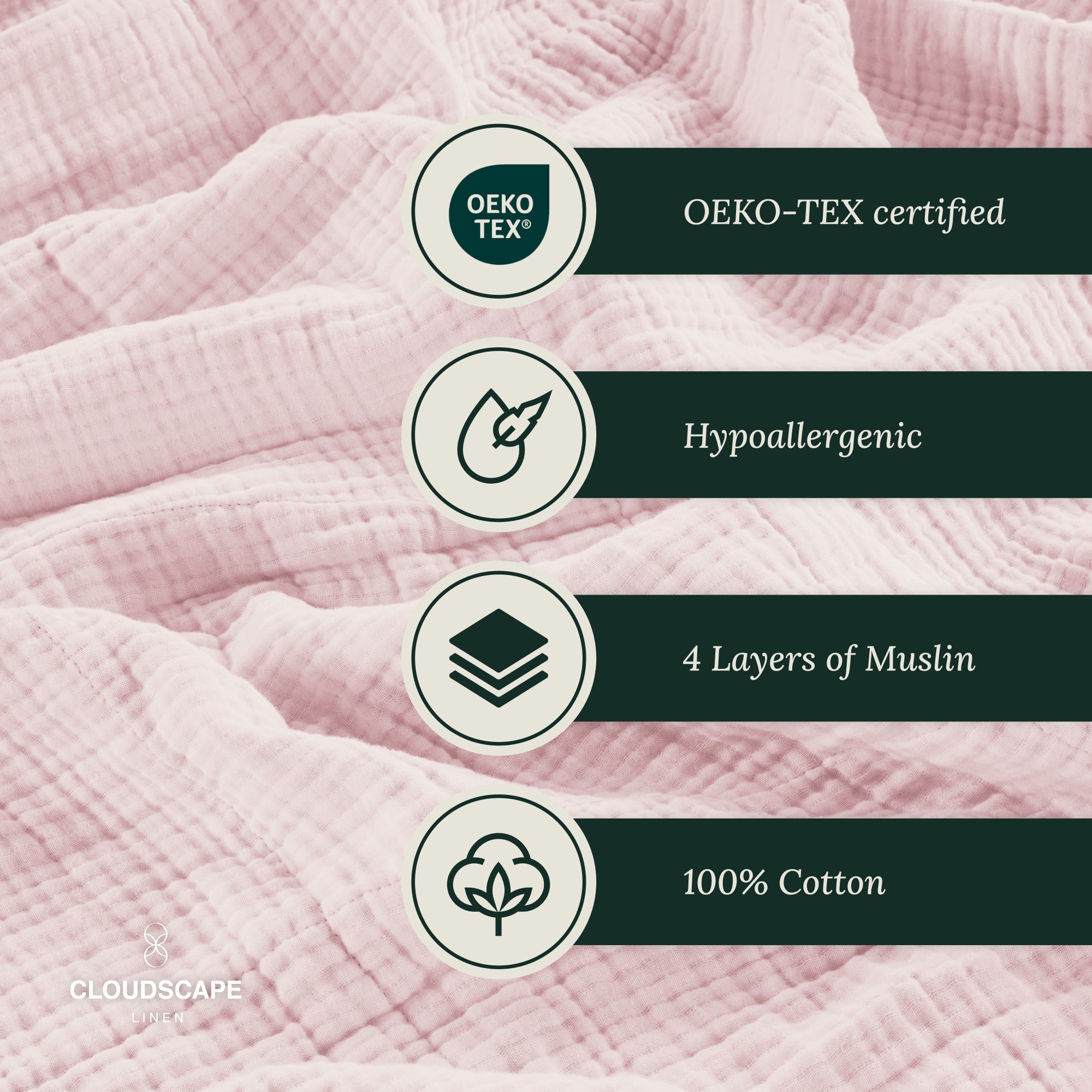 4 Layer Cotton Muslin Blanket : Seashell Pink