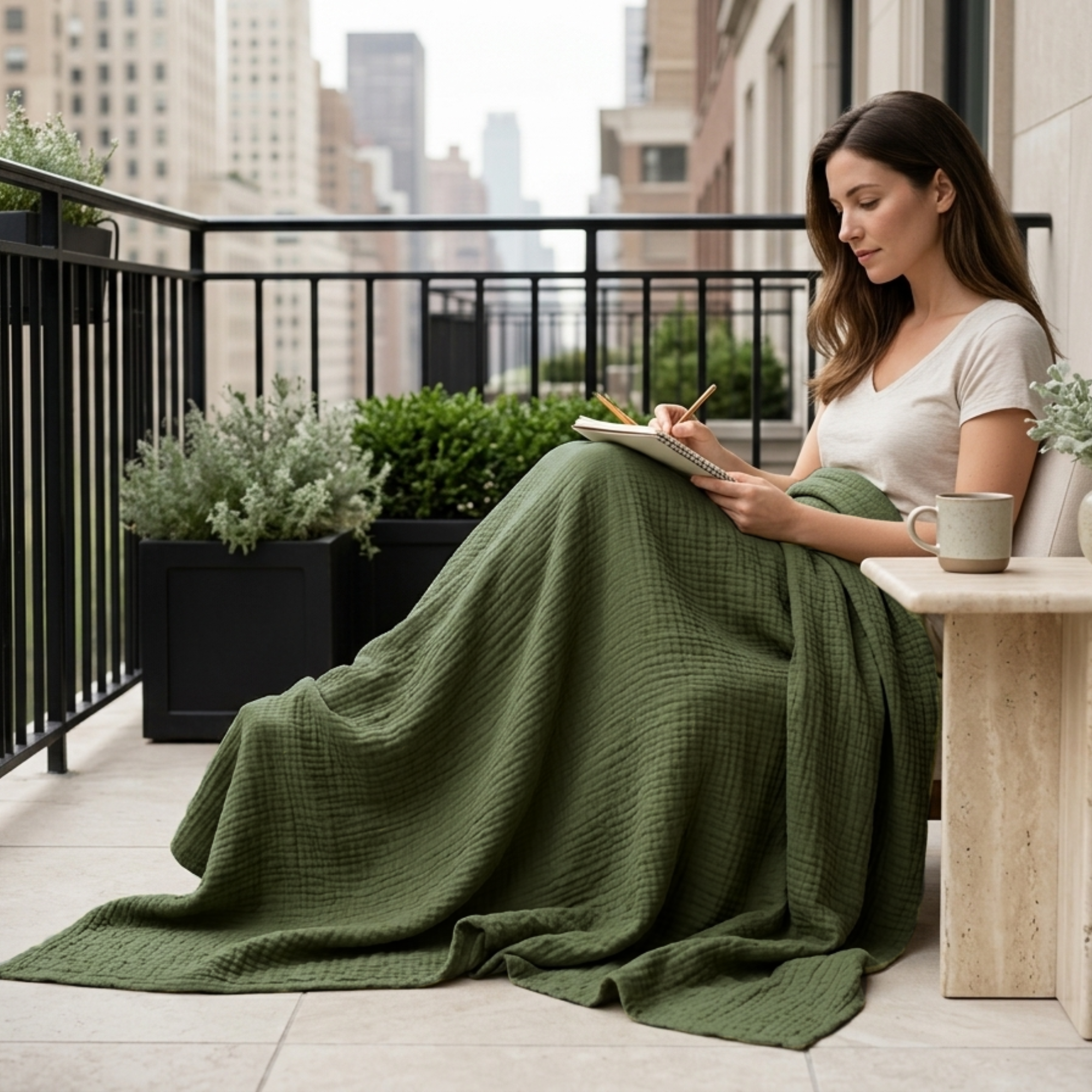 8 Layer Cotton Muslin Blanket - Olivine
