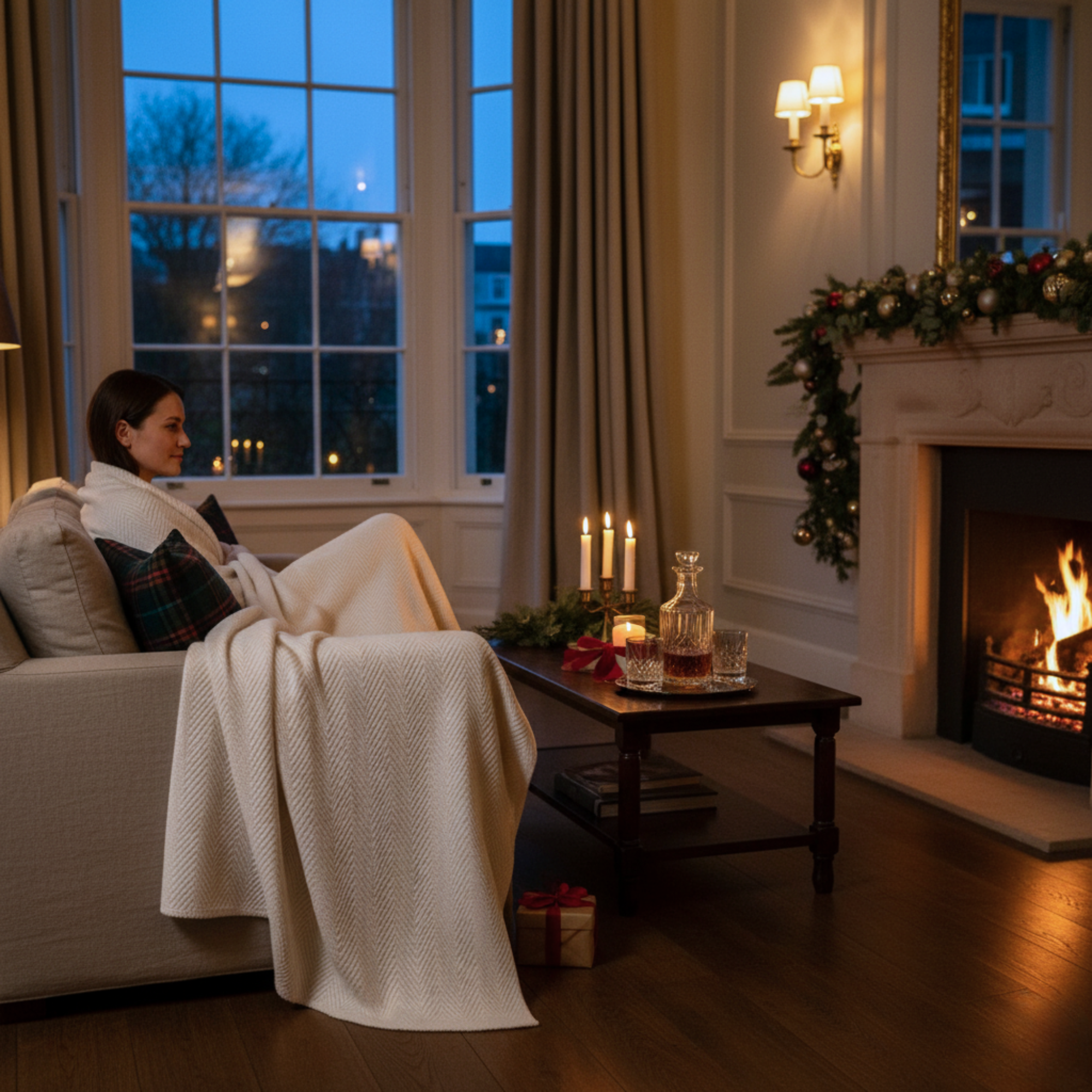 Cotton Herringbone Blanket: White