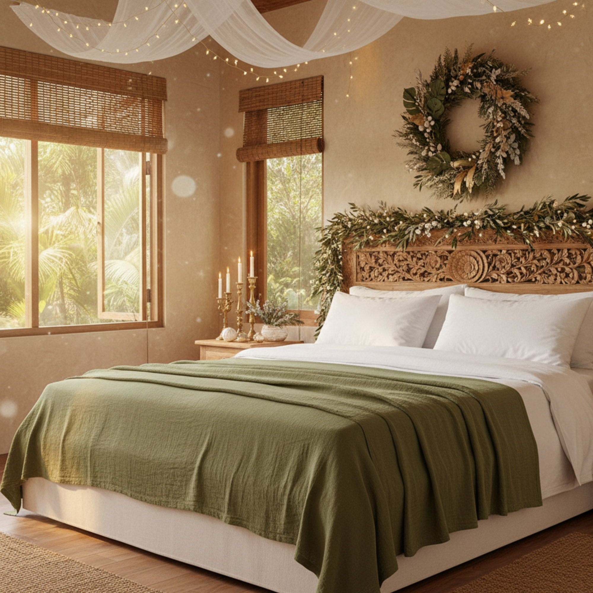 8 Layer Cotton Muslin Blanket - Olive Green