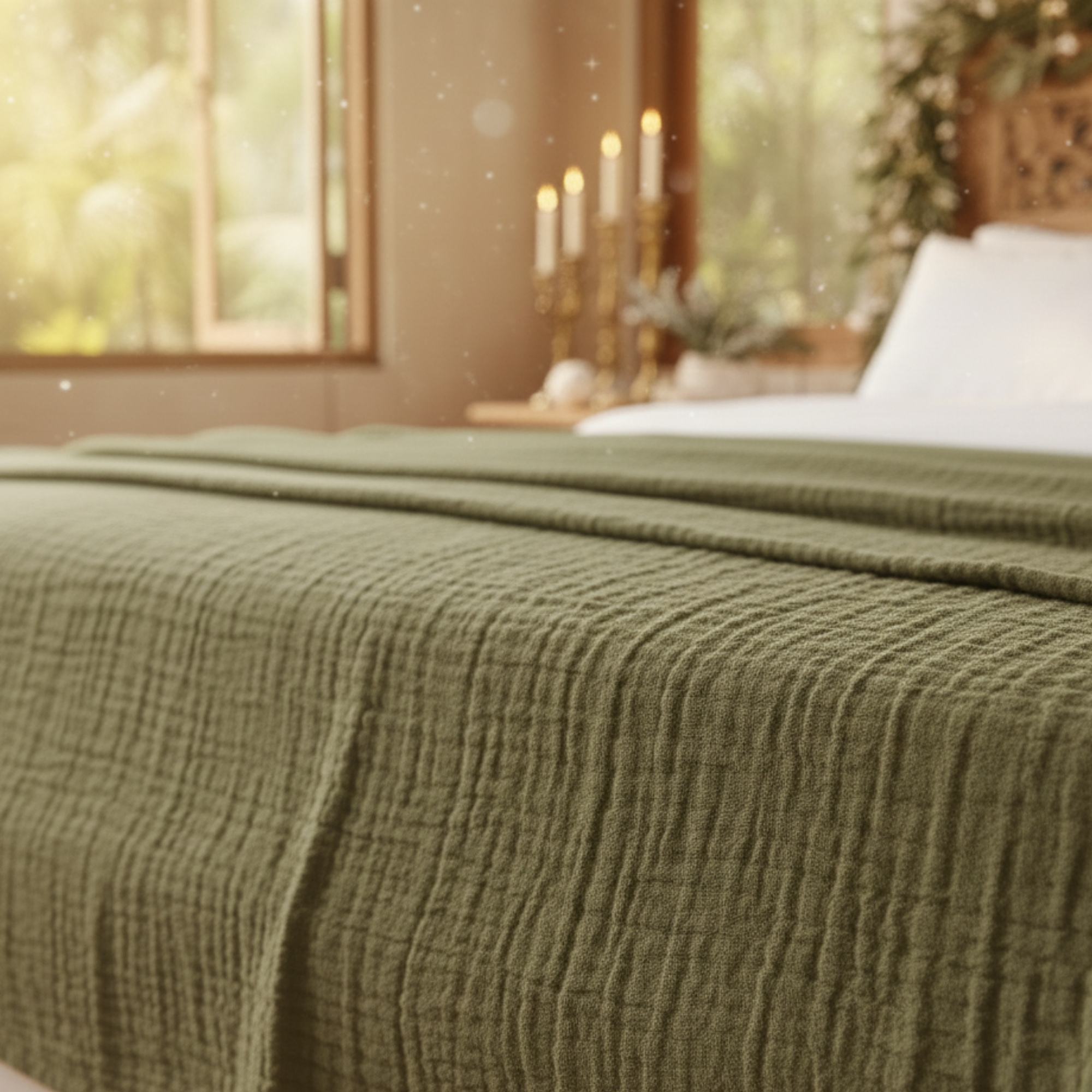 8 Layer Cotton Muslin Blanket - Olive Green