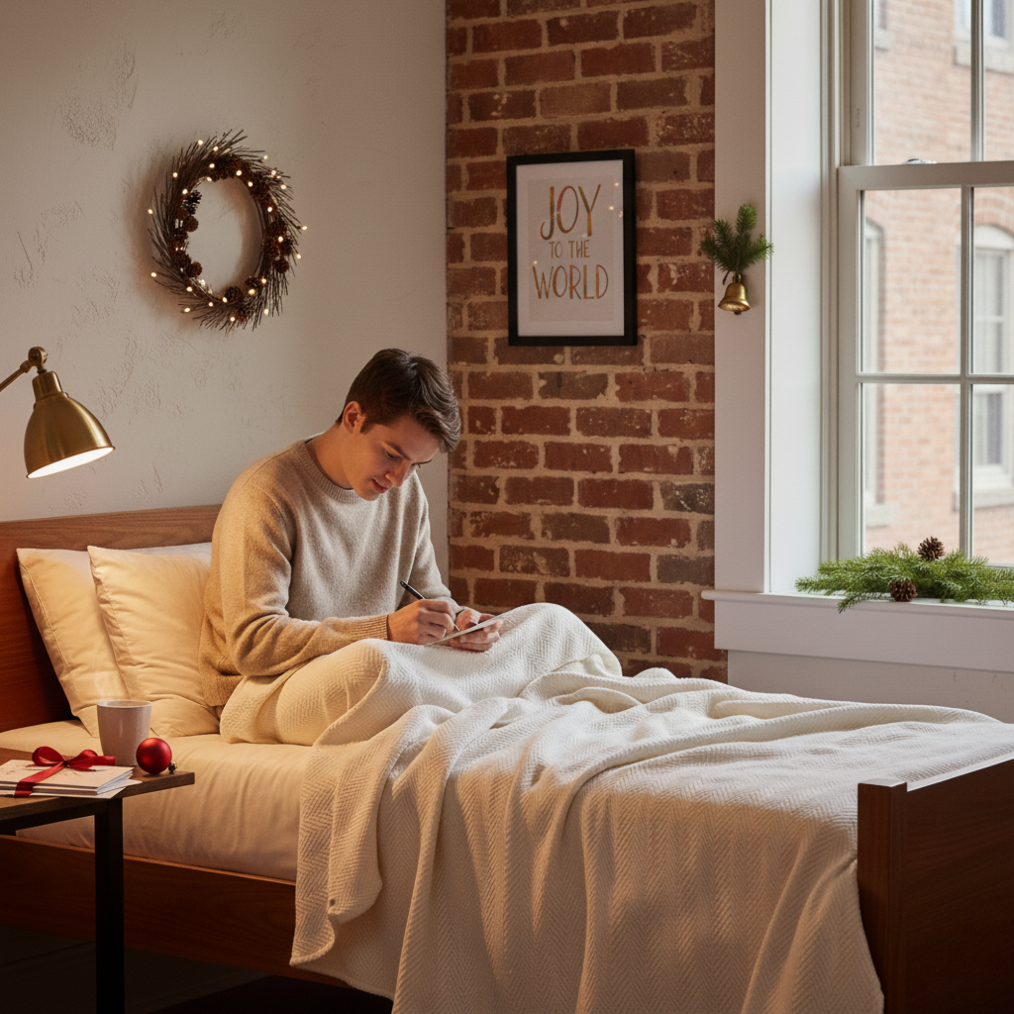 Cotton Herringbone Blanket: White