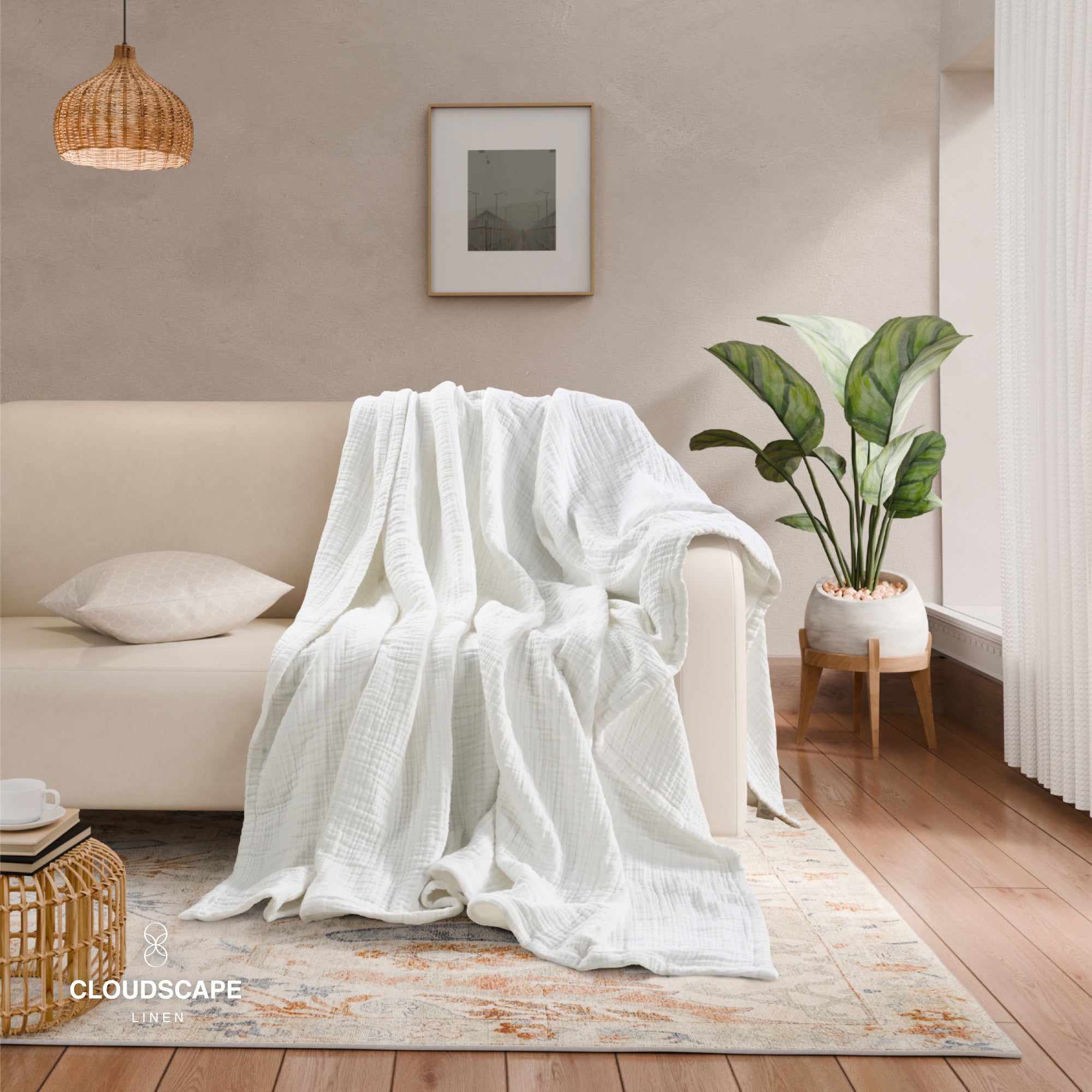 4 Layer Cotton Muslin Blanket - White