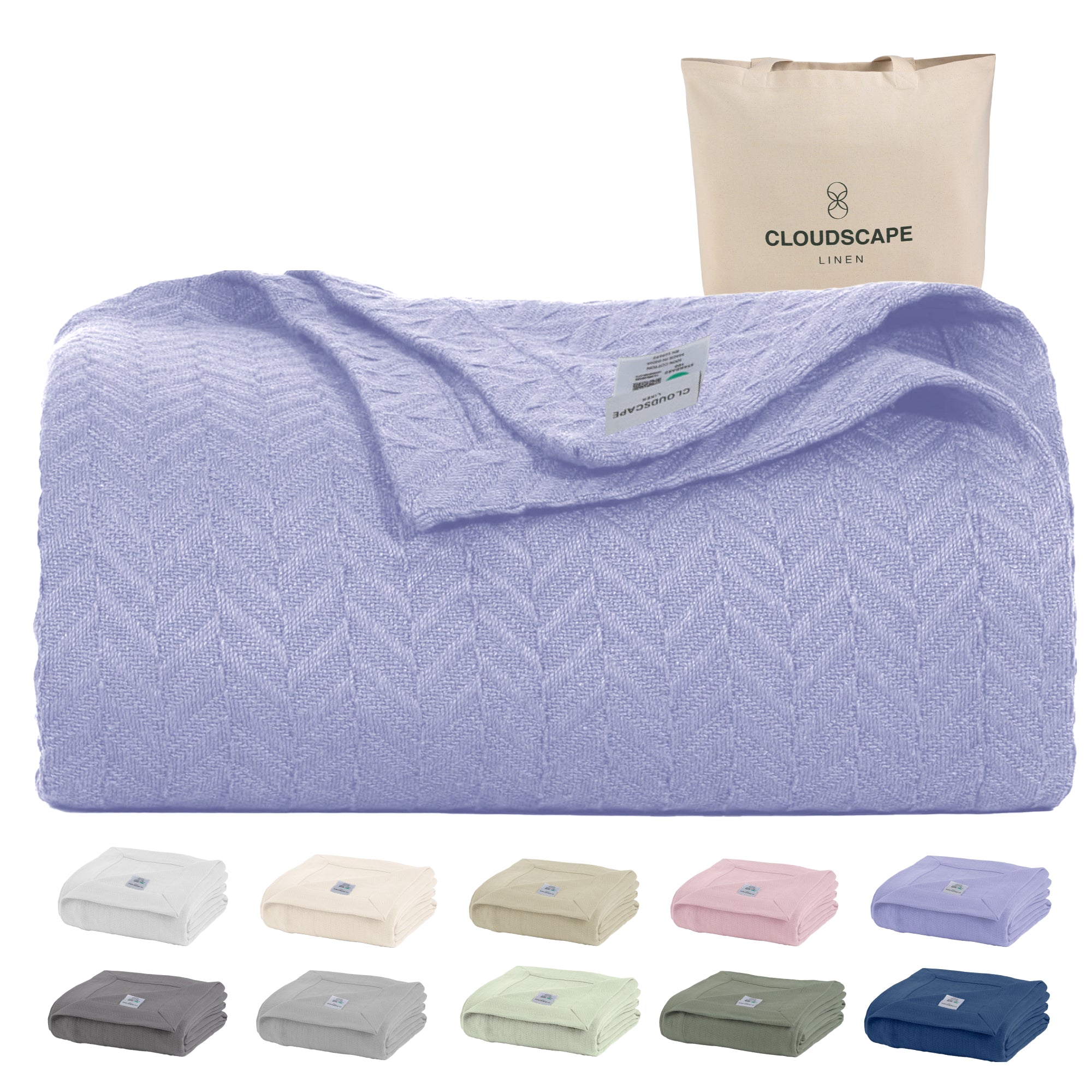 Cotton Herringbone Blanket: Lavender Blue