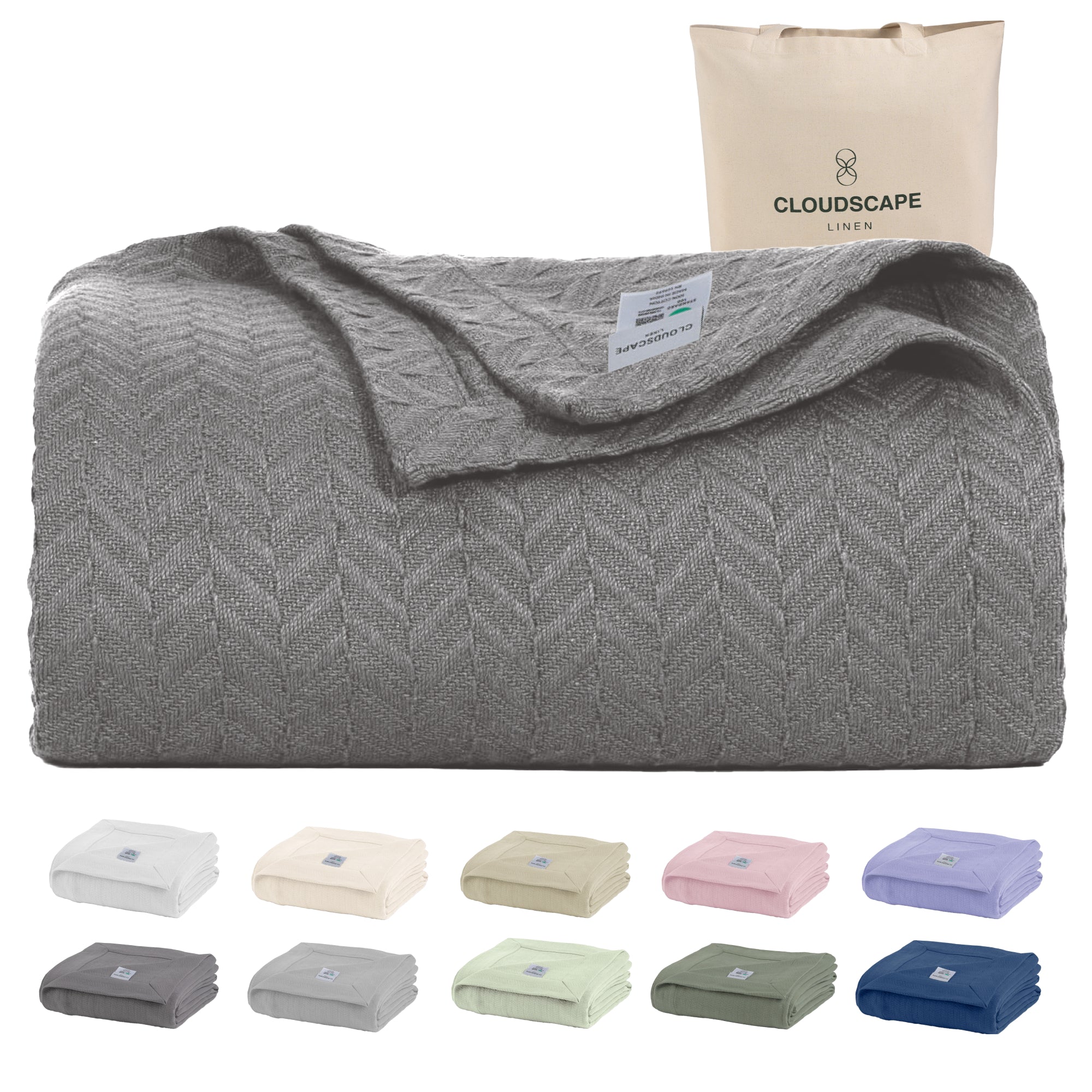Cotton Herringbone Blanket: Dark Grey