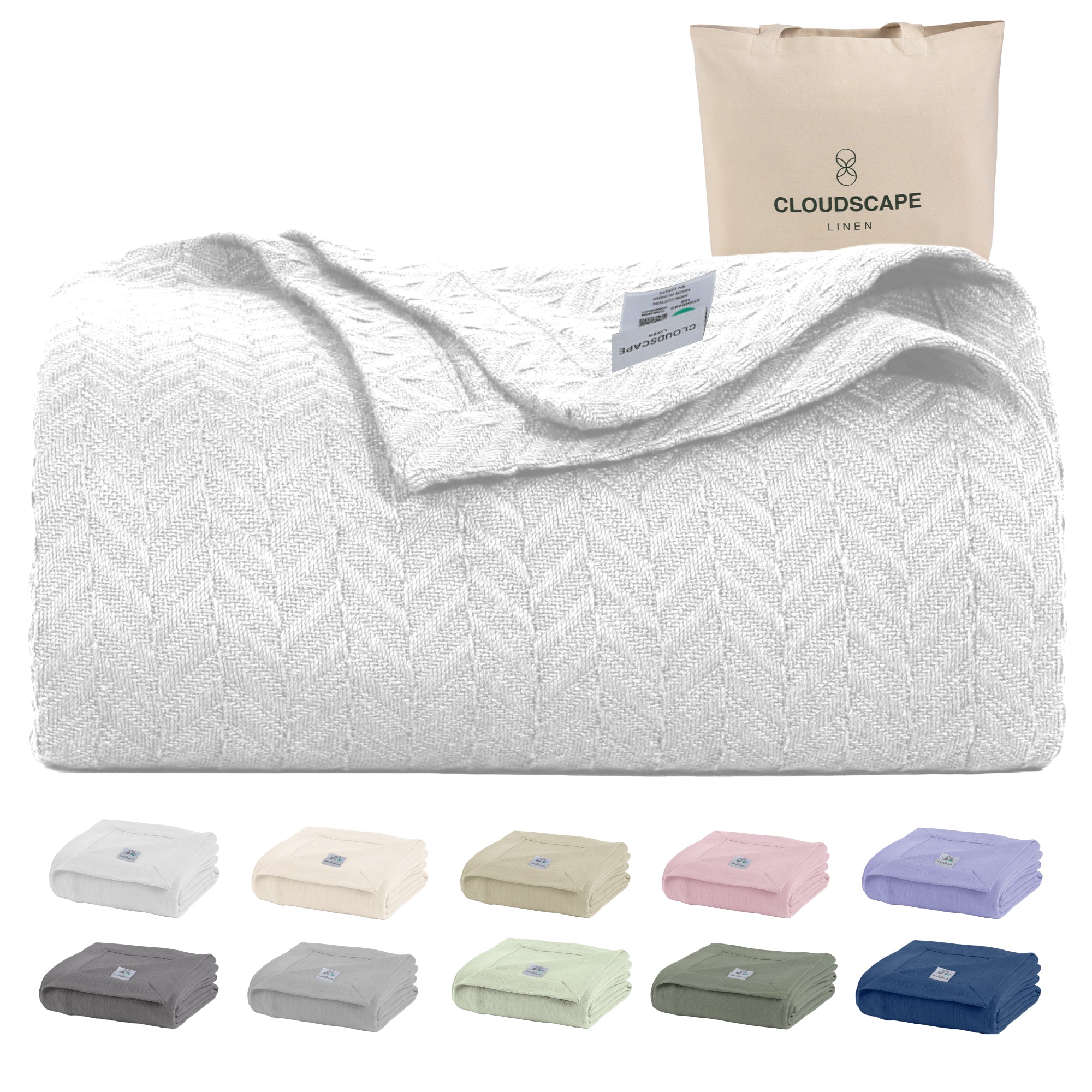 Cotton Herringbone Blanket: White
