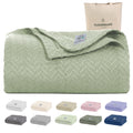 Cotton Herringbone Blanket: Sea Foam