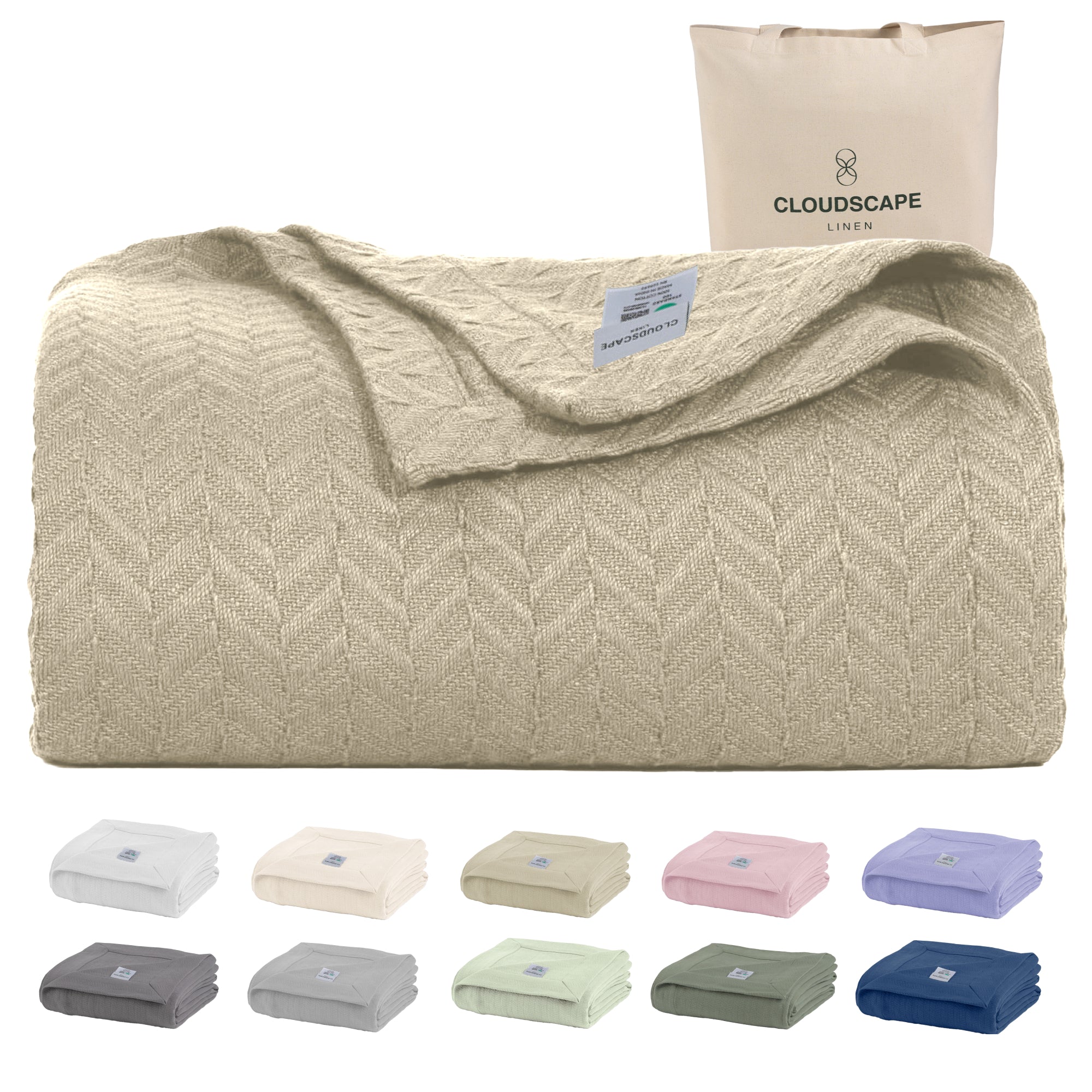 Cotton Herringbone Blanket: Fog