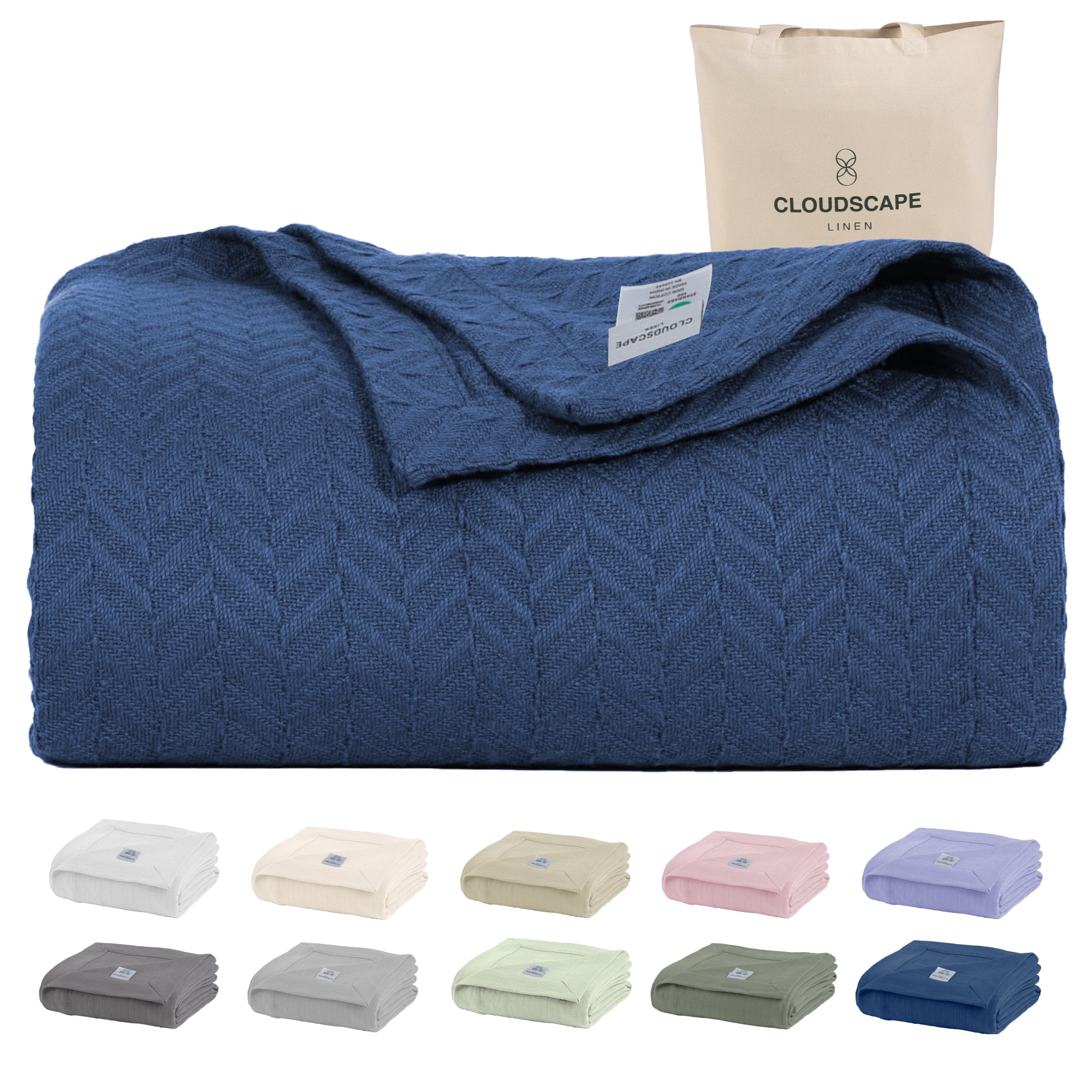 Cotton Herringbone Blanket: Ensign Blue