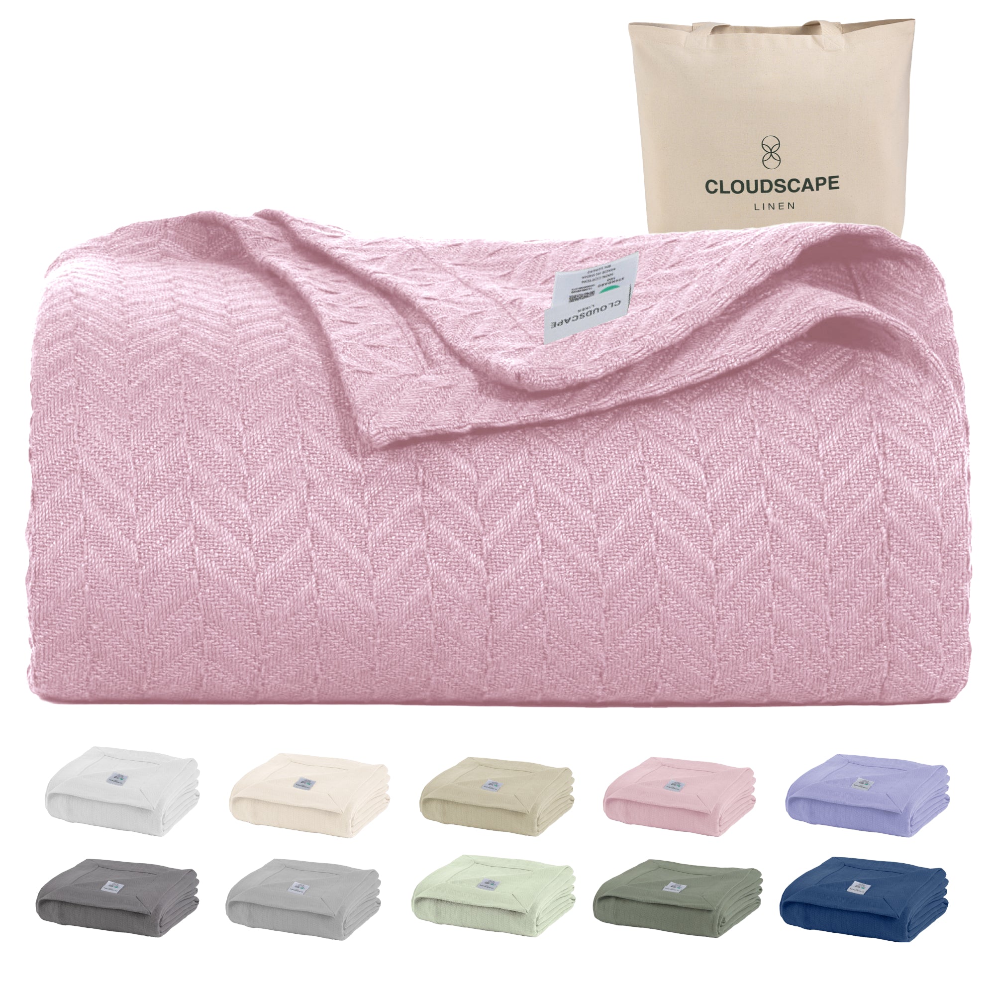 Cotton Herringbone Blanket: Sea Shell Pink