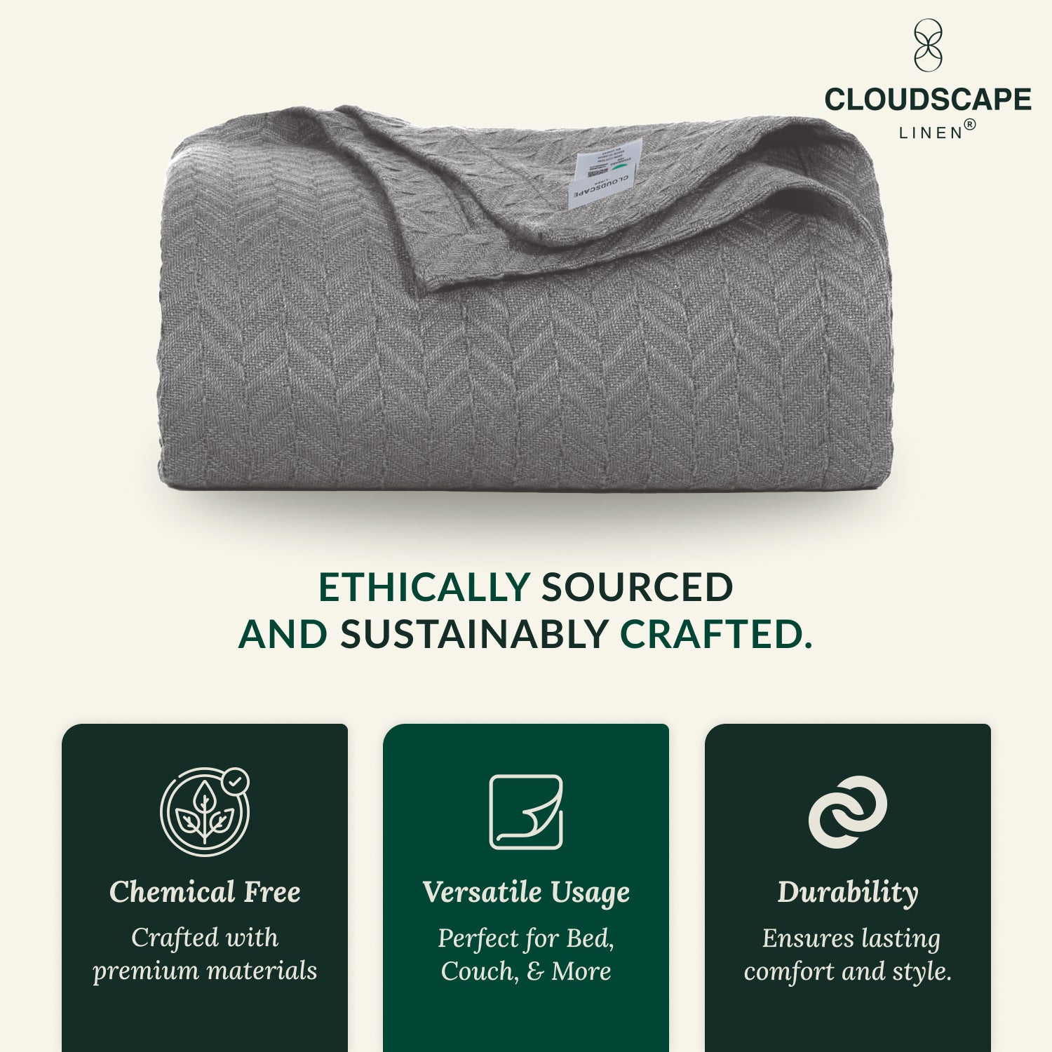 Cotton Herringbone Blanket: Dark Grey