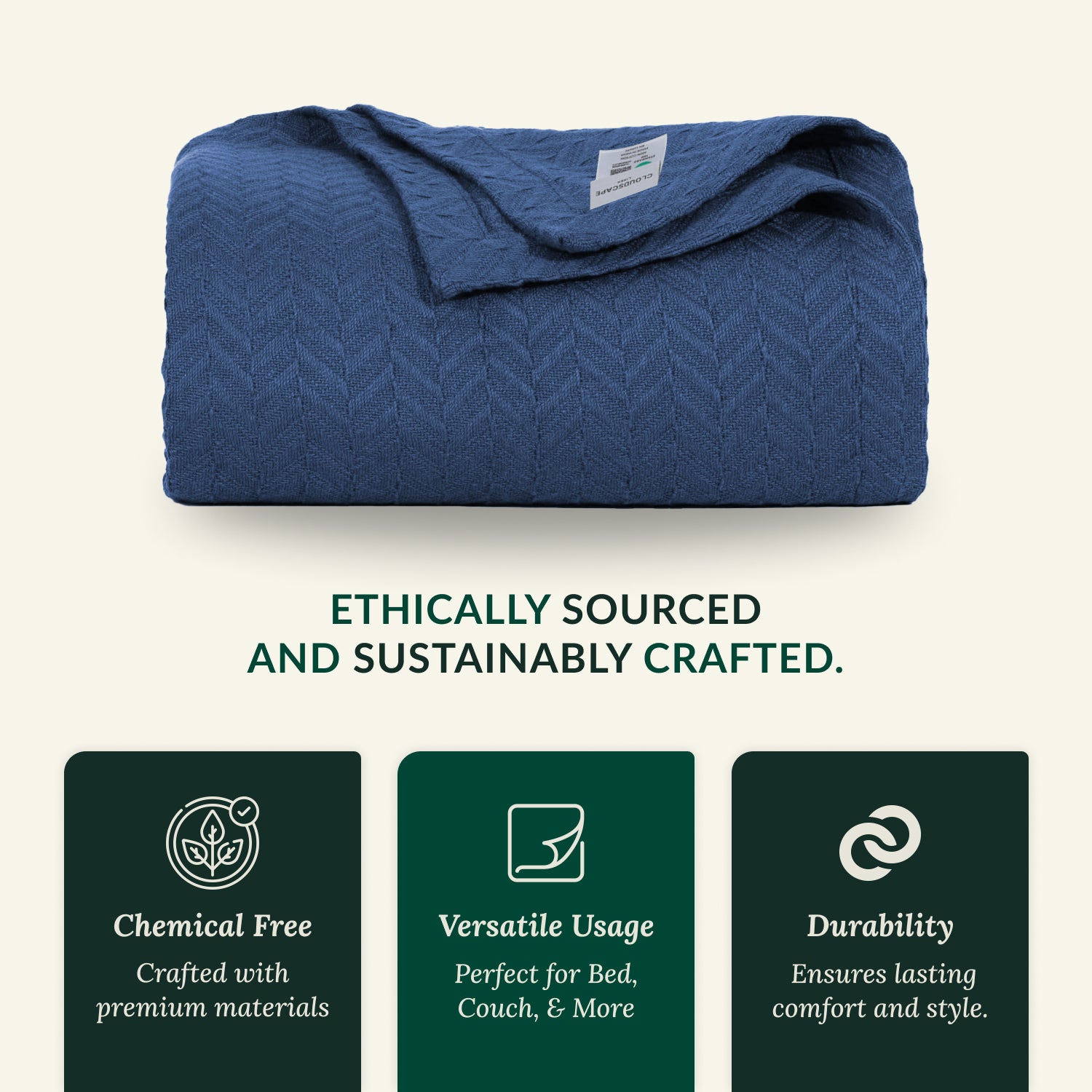 Cotton Herringbone Blanket - Ensign Blue