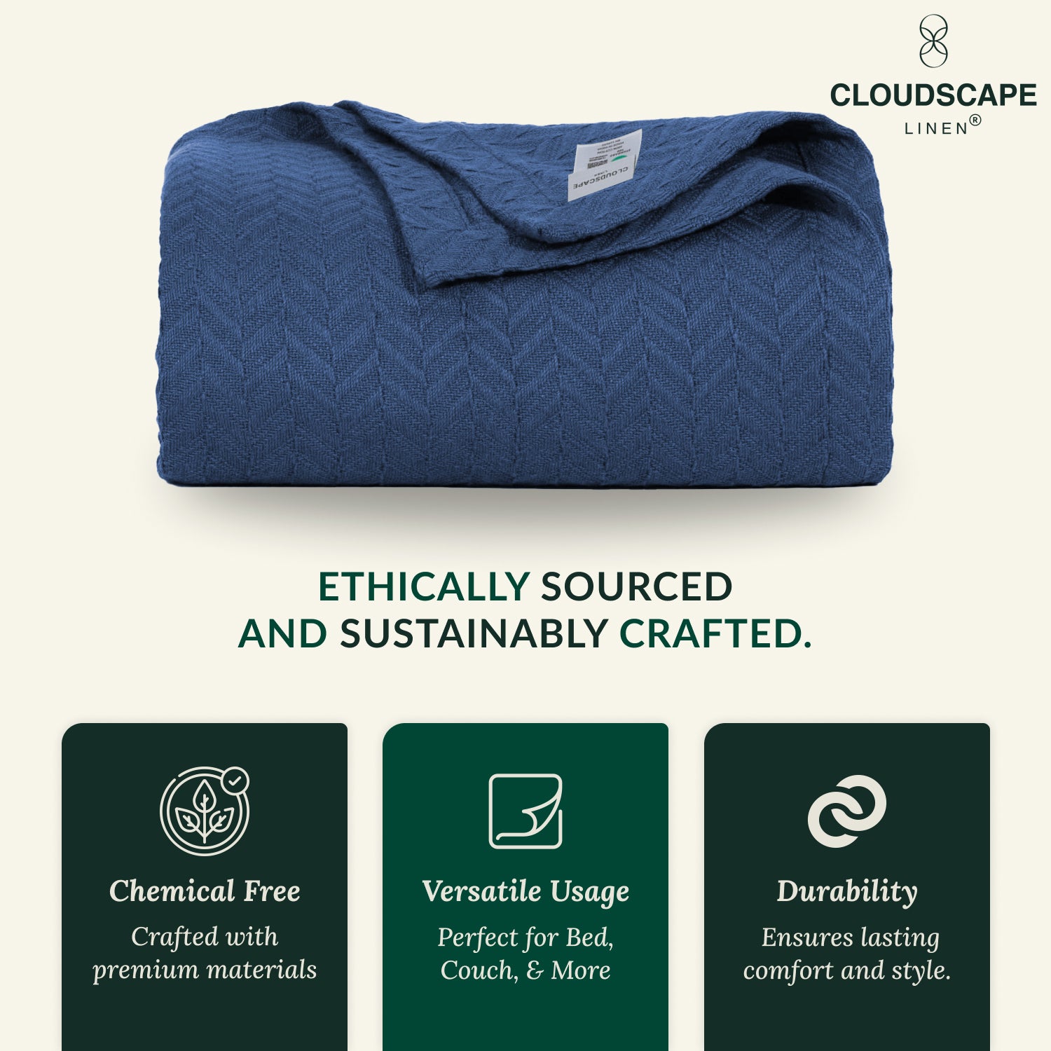 Cotton Herringbone Blanket: Ensign Blue