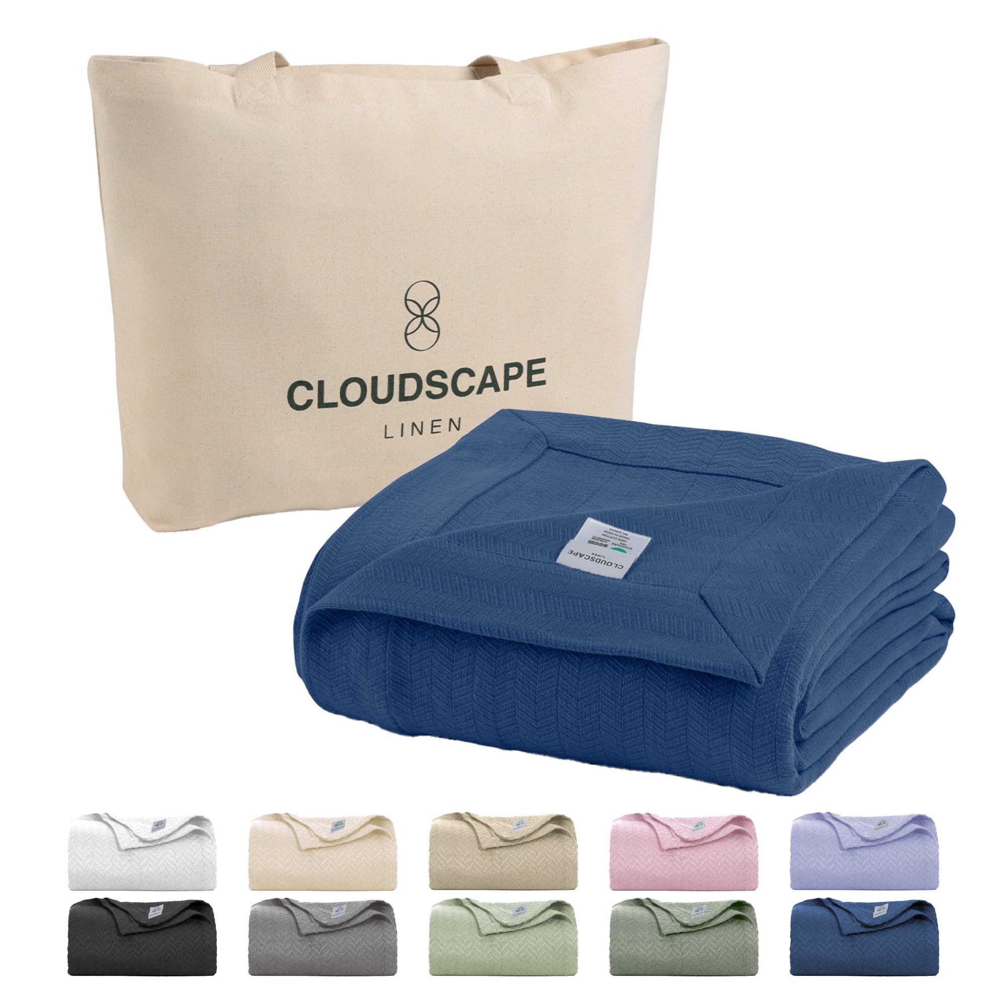 Cotton Herringbone Blanket - Ensign Blue