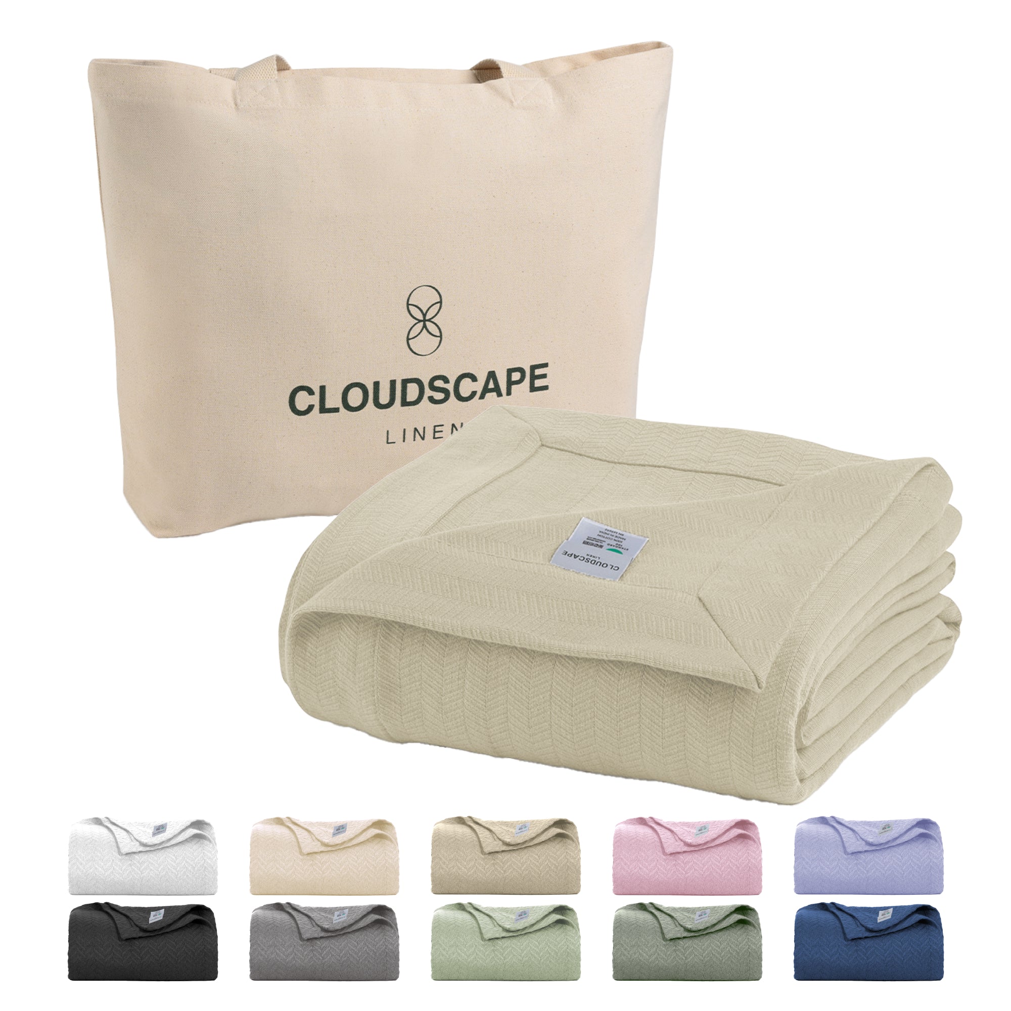 Cotton Herringbone Blanket - Fog
