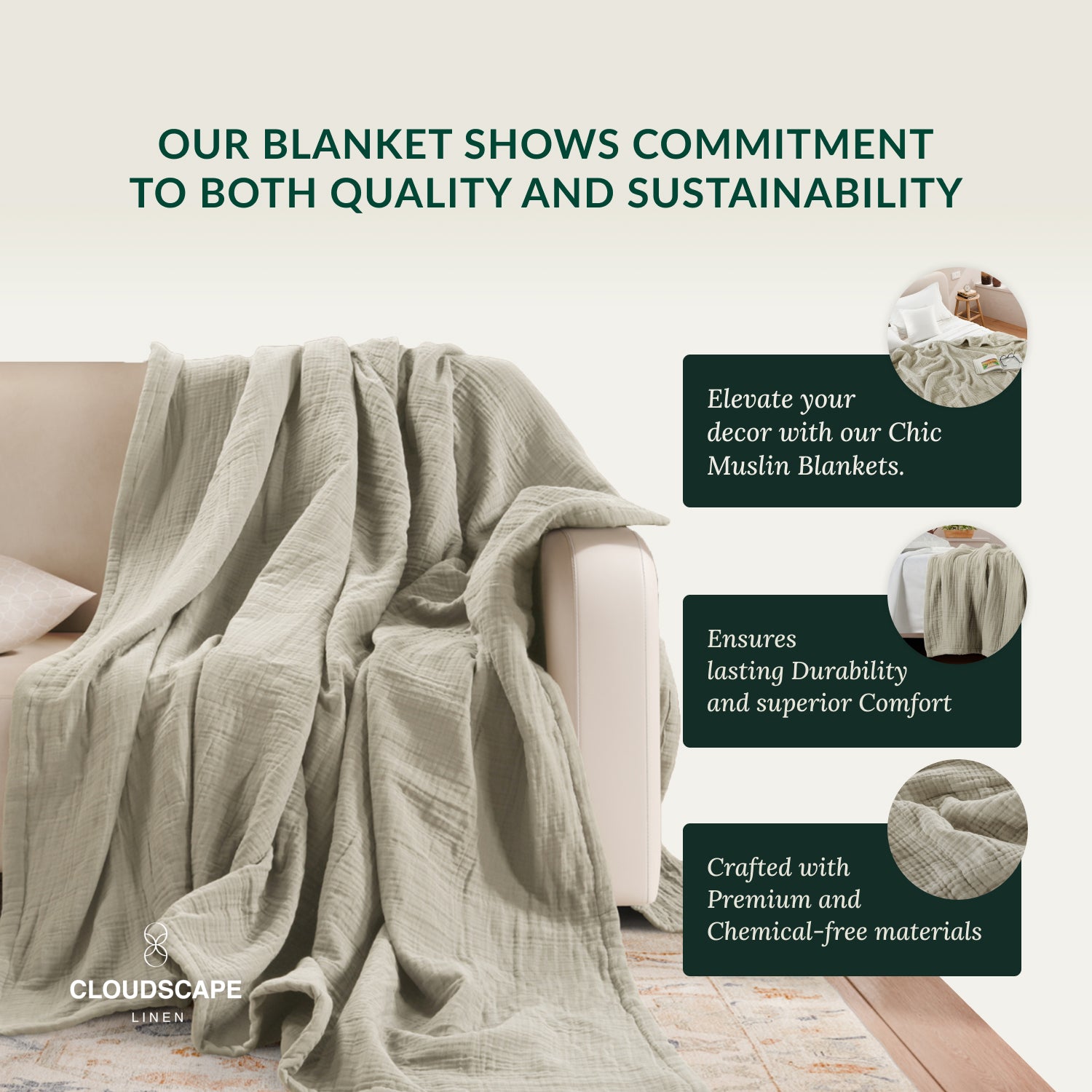 8 Layer Cotton Muslin Blanket - Fog