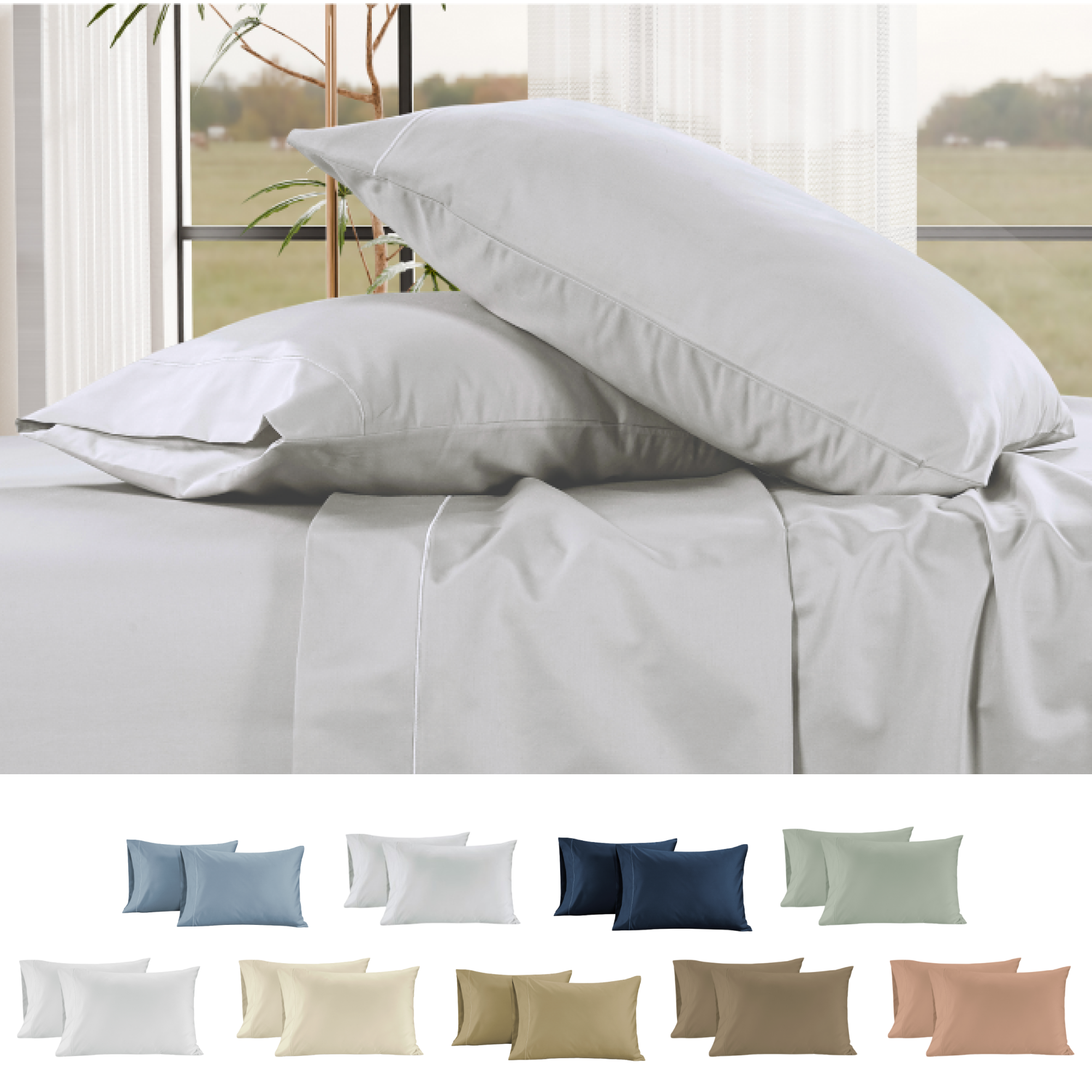 1000 Thread Count Egyptian Cotton : Silver Pillow Case - 2 Piece