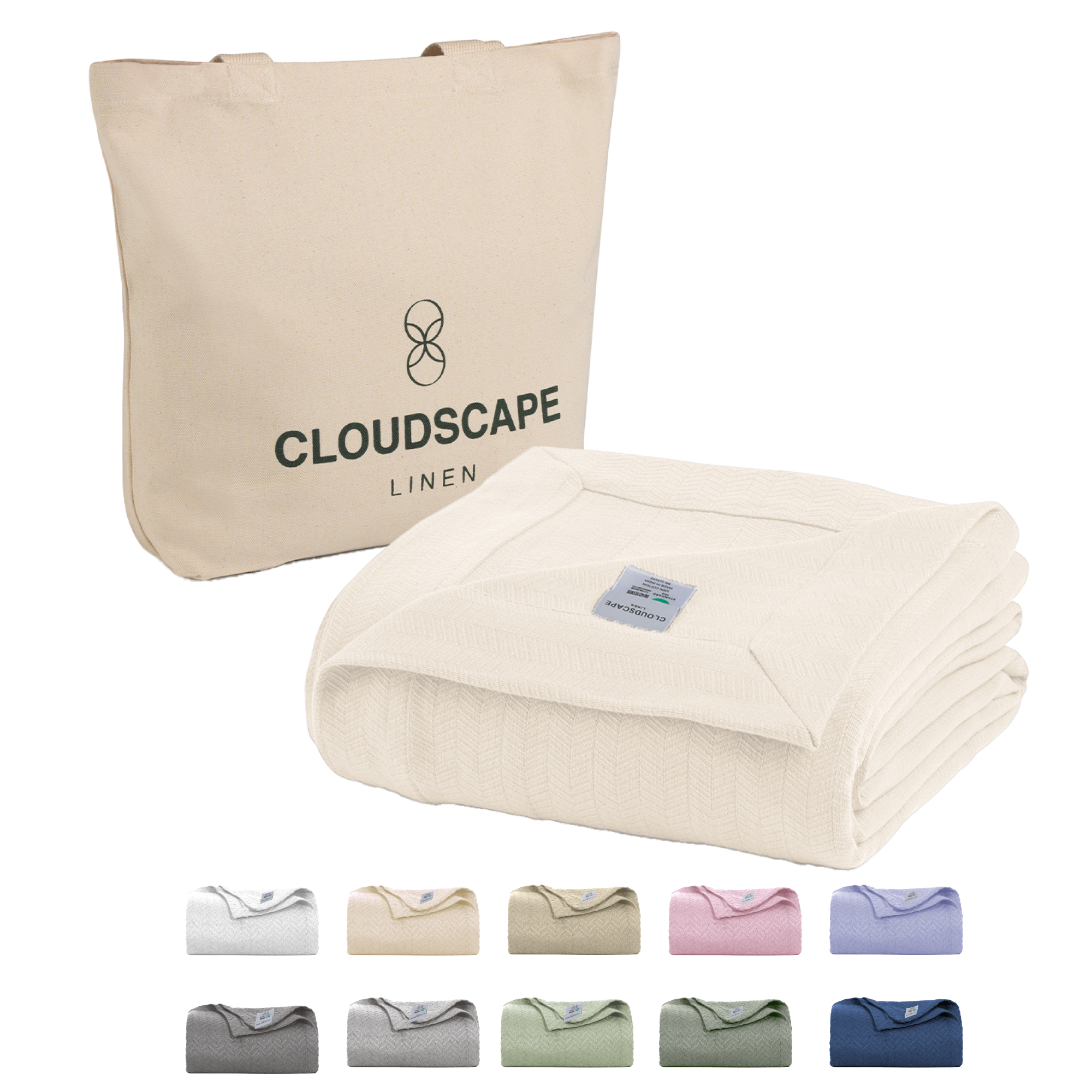 Cotton Herringbone Blanket - Ivory