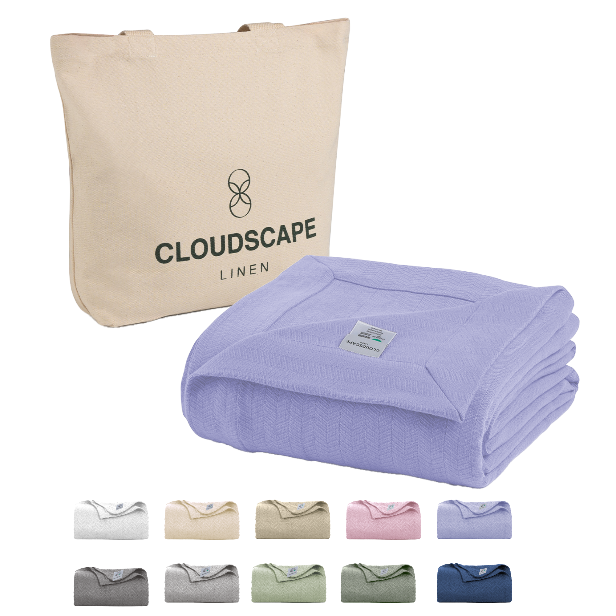 Cotton Herringbone Blanket - Lavender Blue