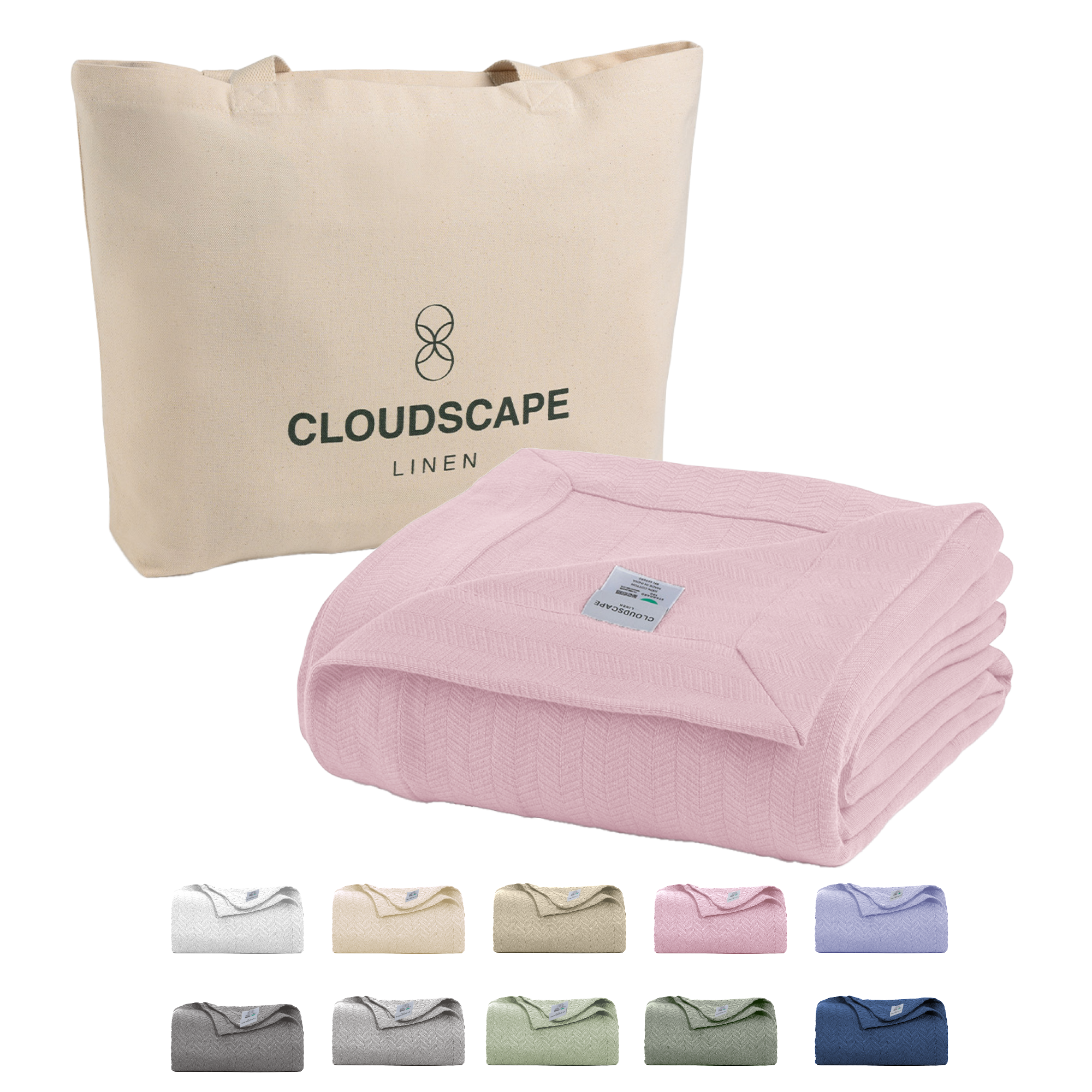 Cotton Herringbone Blanket - Sea Shell Pink