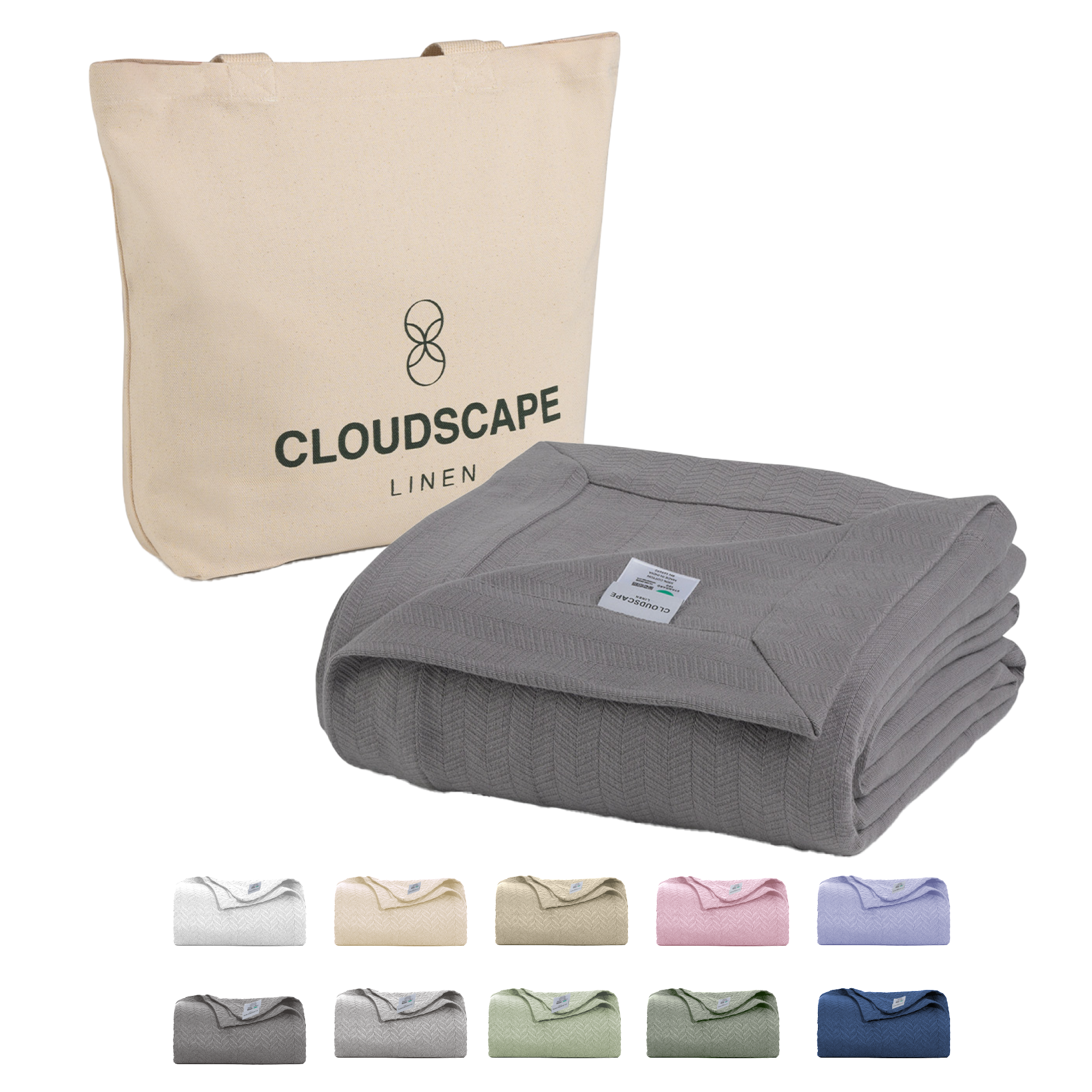 Cotton Herringbone Blanket - Dark Grey